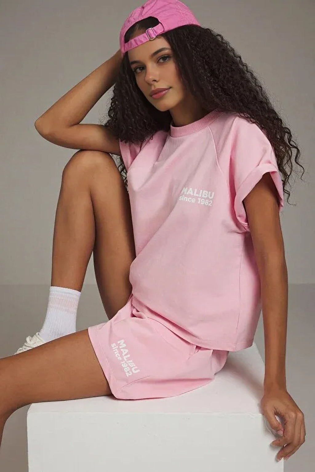 2-Piece Relaxed Fit Slogan Print T-shirt and Shorts Knitted Set