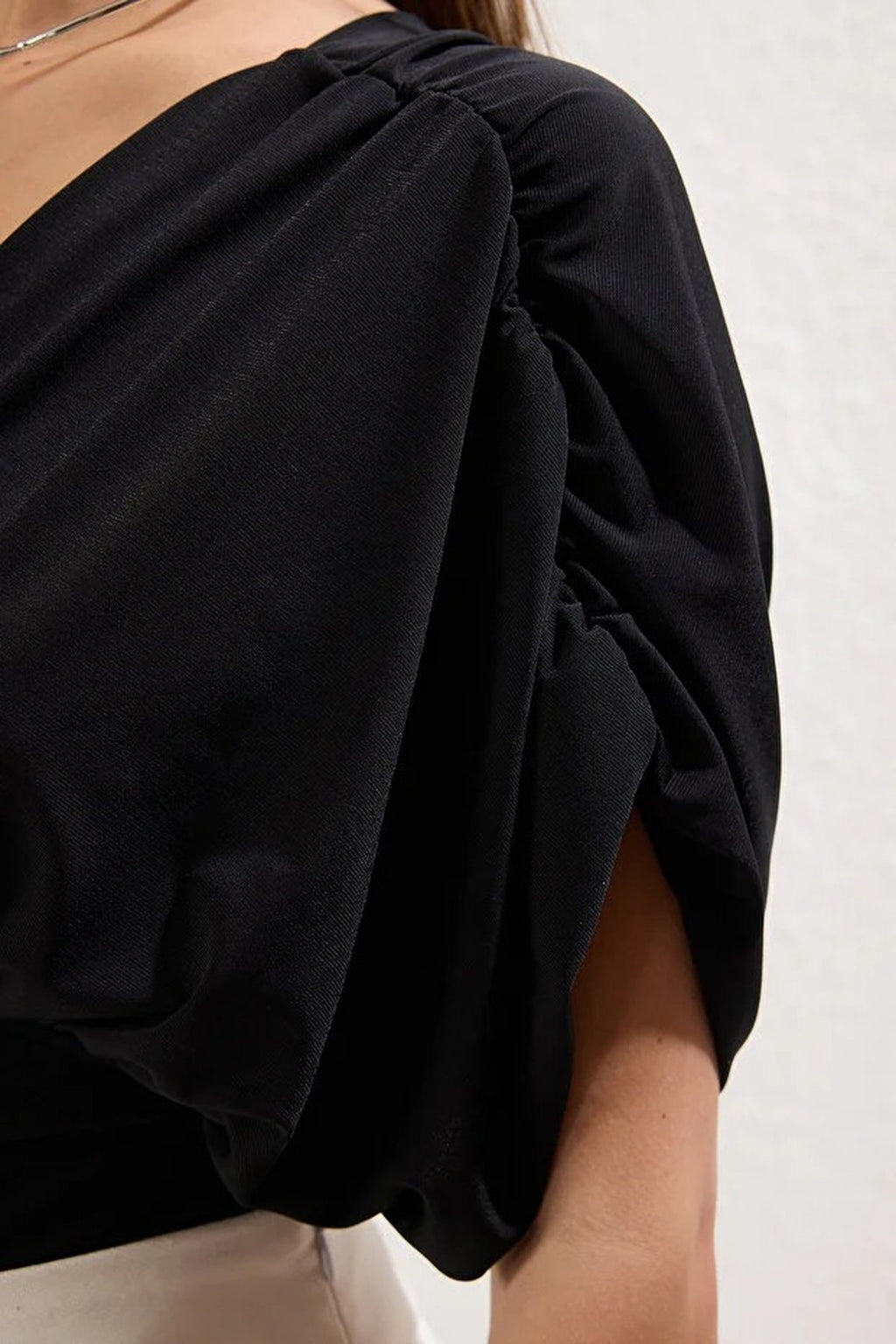 Ruffled Plain Fitted Snap-Button Stretch Knit Bodysuit