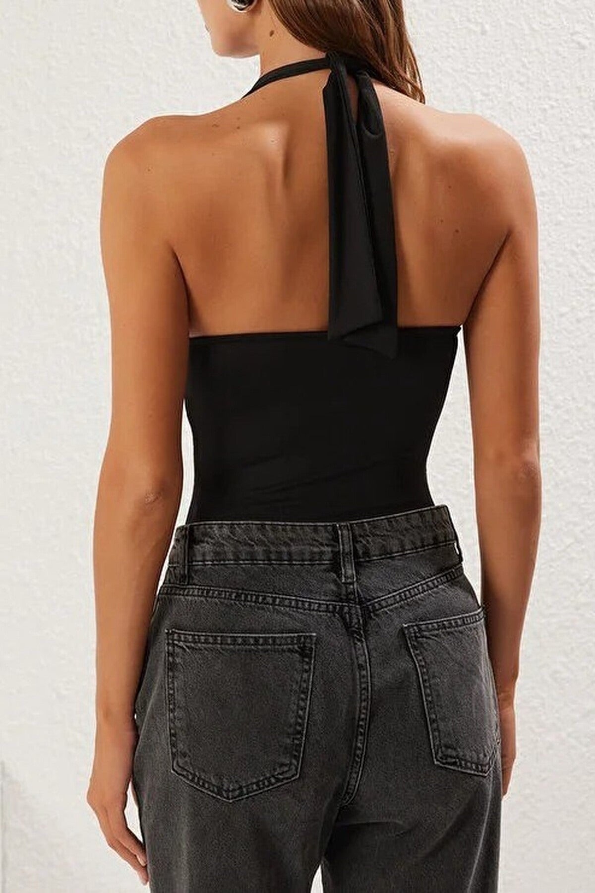 Gathered Halter Neck Knitted Bodysuit