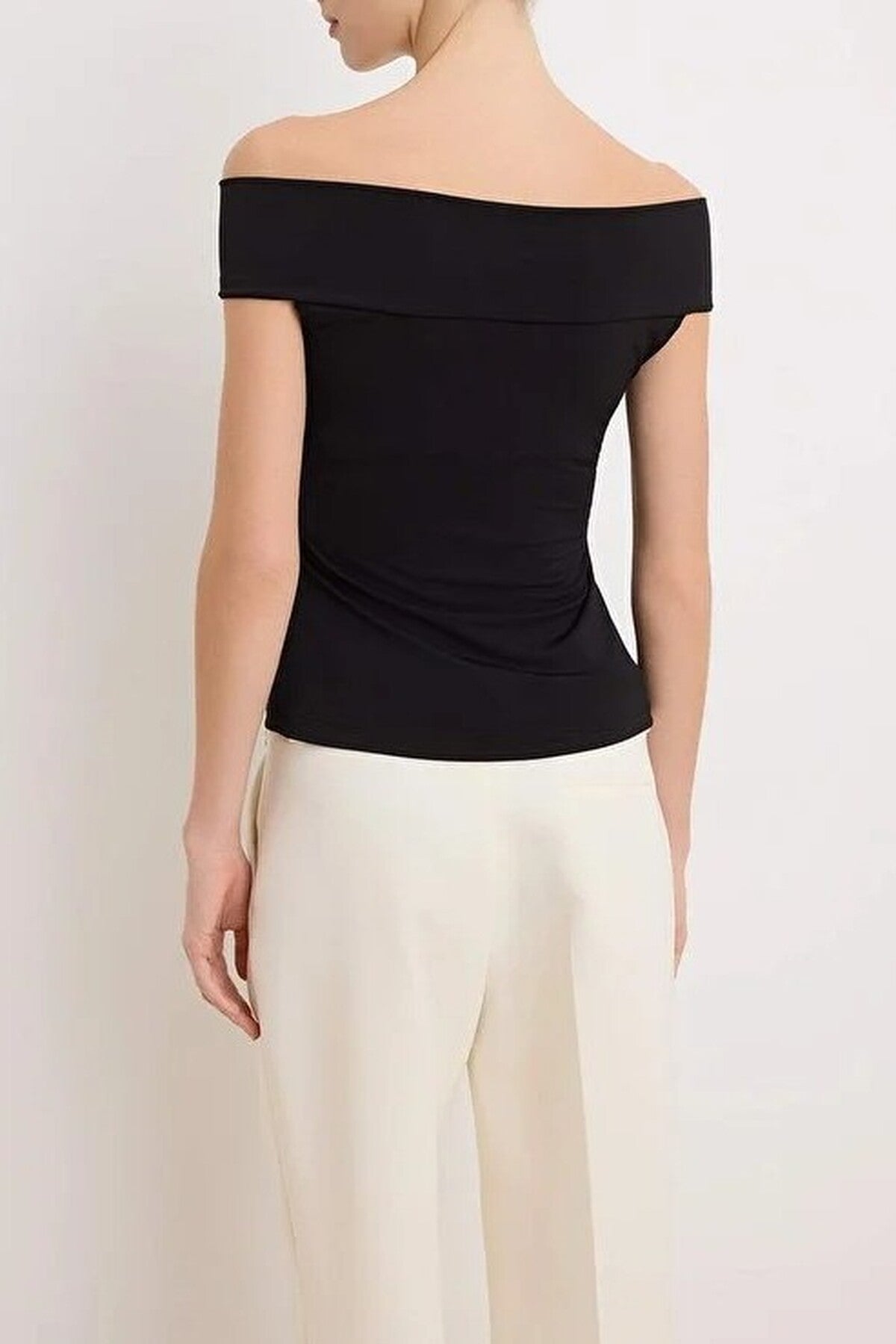 Fitted Stretch Knit Blouse with Rose Detail