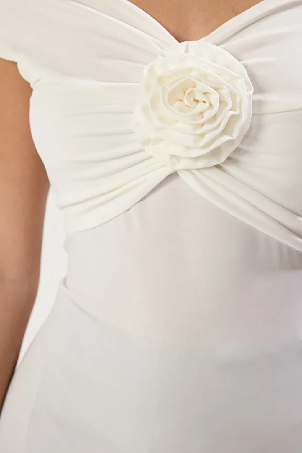 Fitted Stretch Knit Blouse with Rose Detail