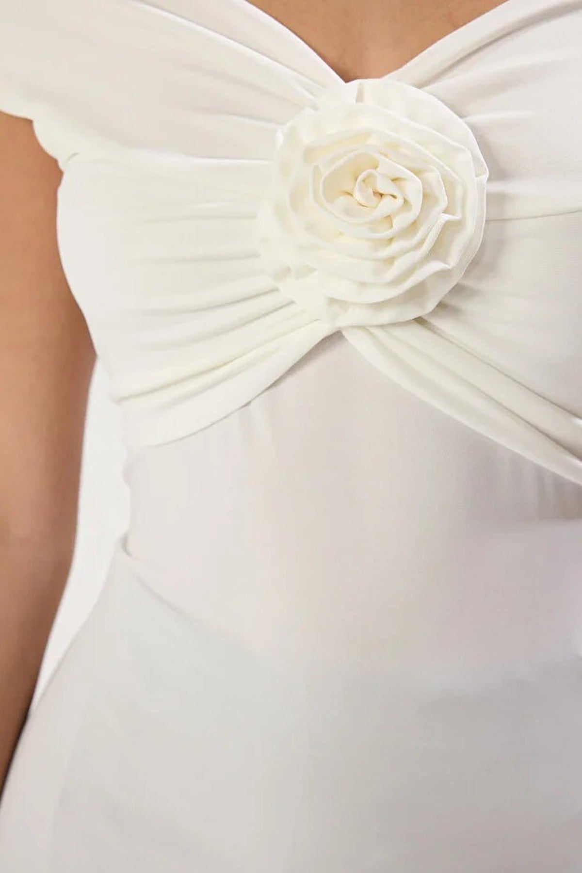 Fitted Stretch Knit Blouse with Rose Detail