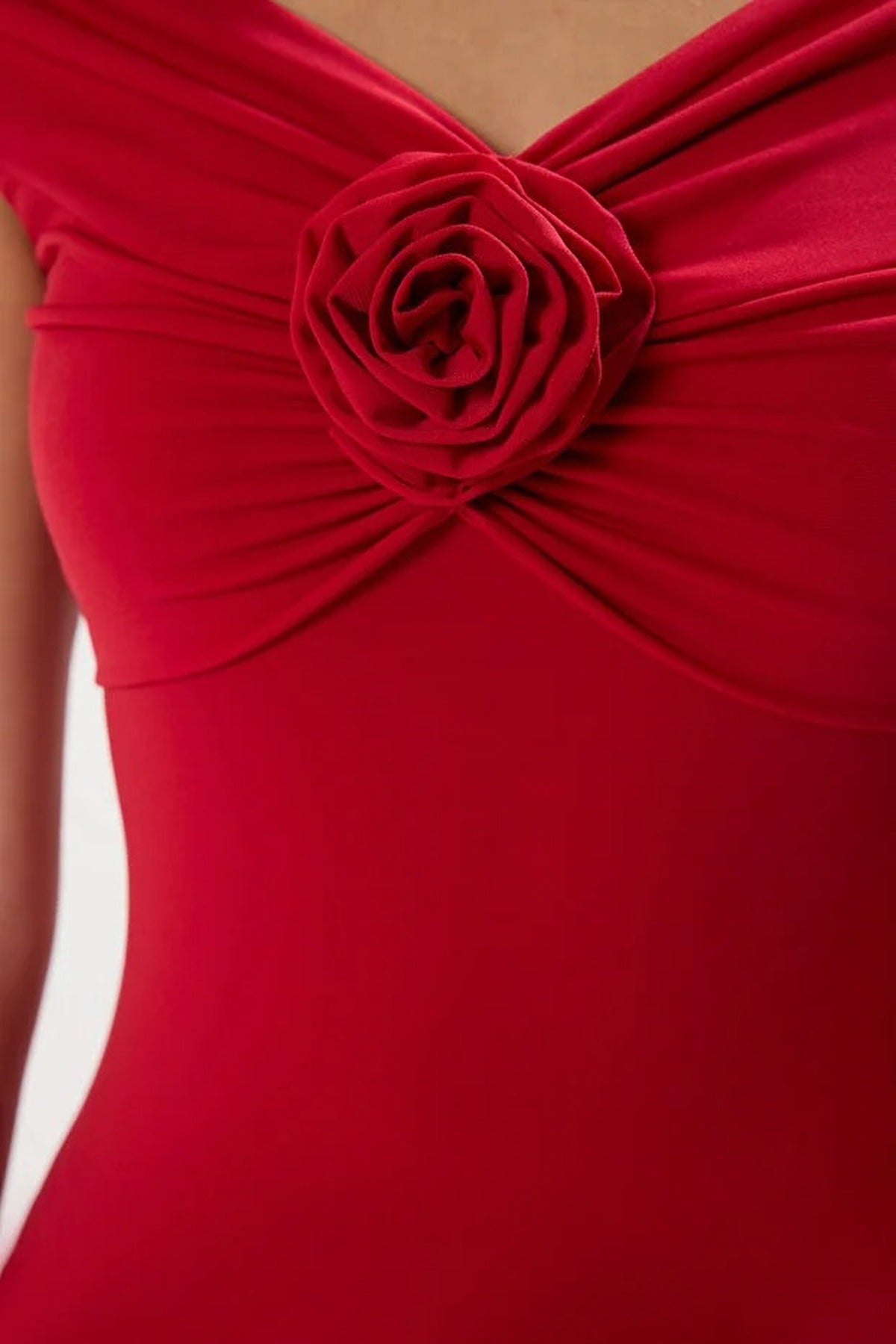Fitted Stretch Knit Blouse with Rose Detail