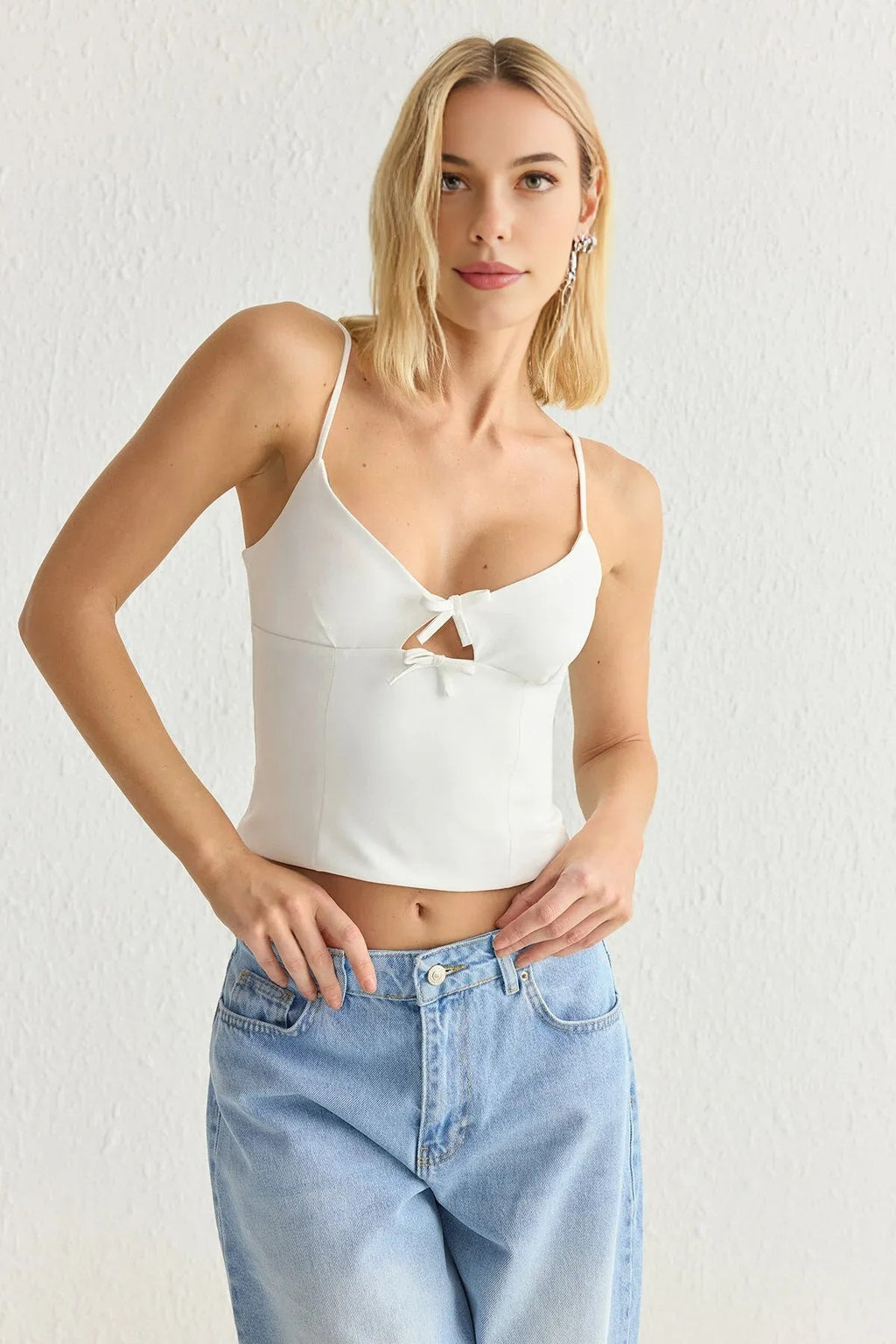 V-Neck Strappy Crop Woven Blouse
