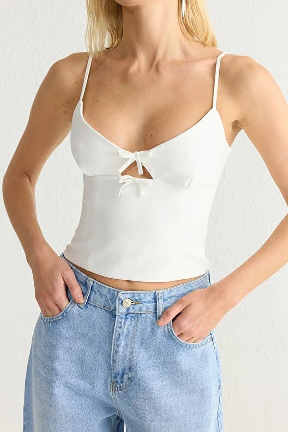 V-Neck Strappy Crop Woven Blouse