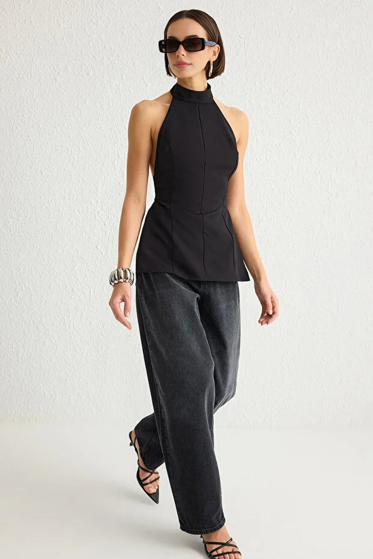 Backless Halter Neck Woven Blouse