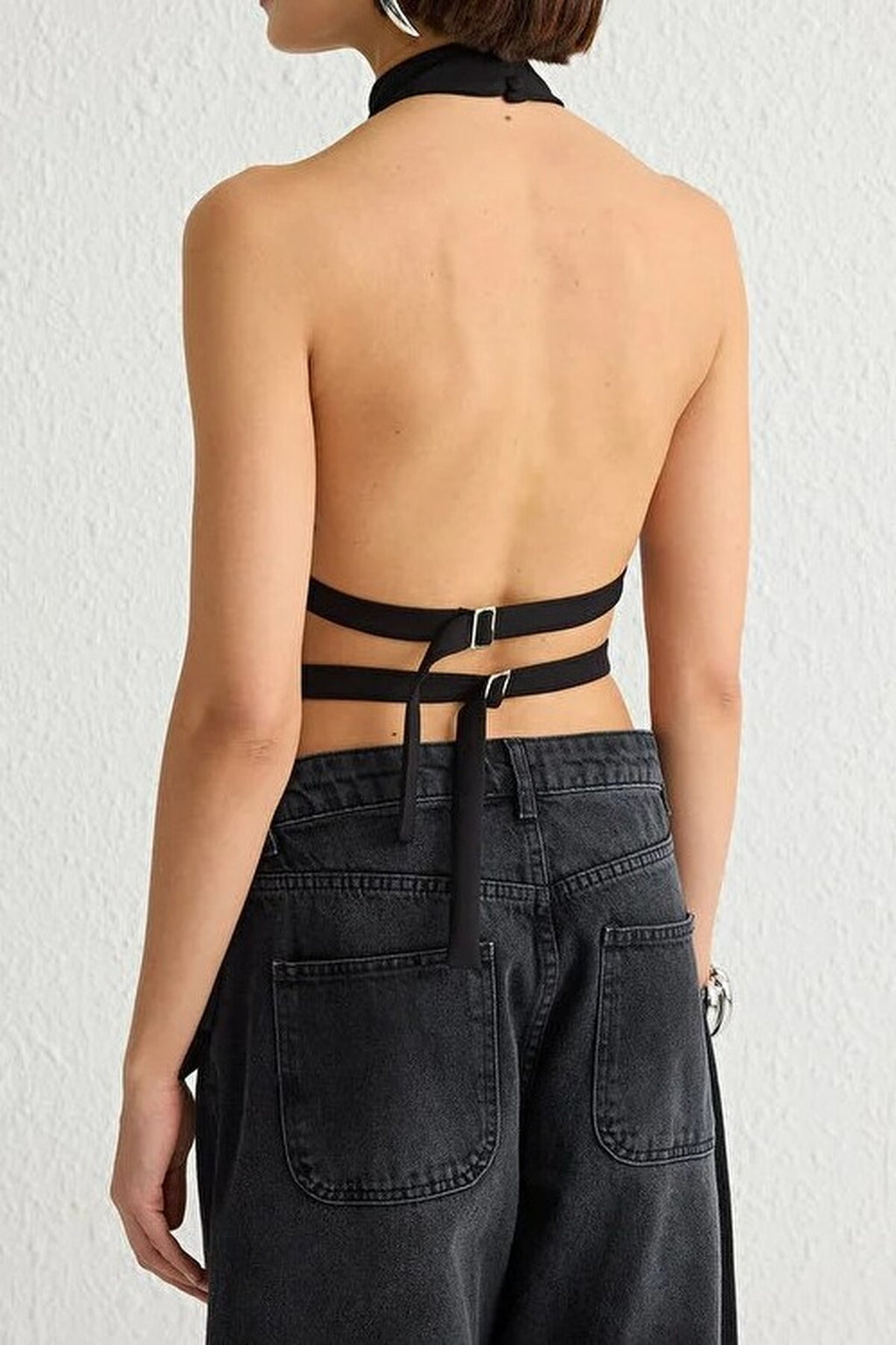 Backless Halter Neck Woven Blouse