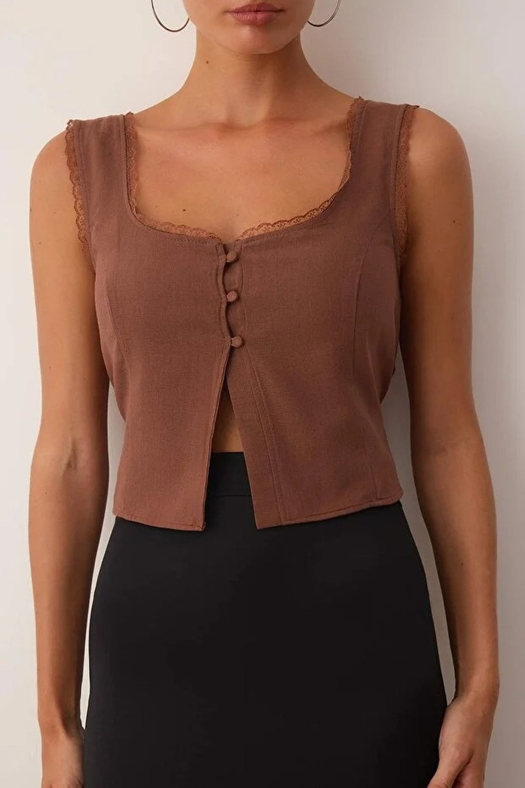 Square Neck Strappy Crop Woven Blouse