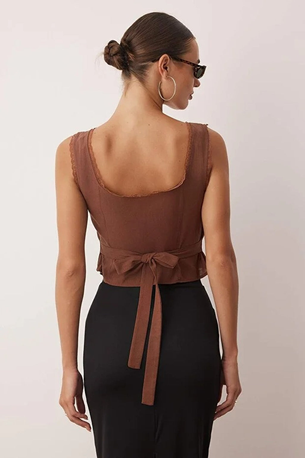 Square Neck Strappy Crop Woven Blouse