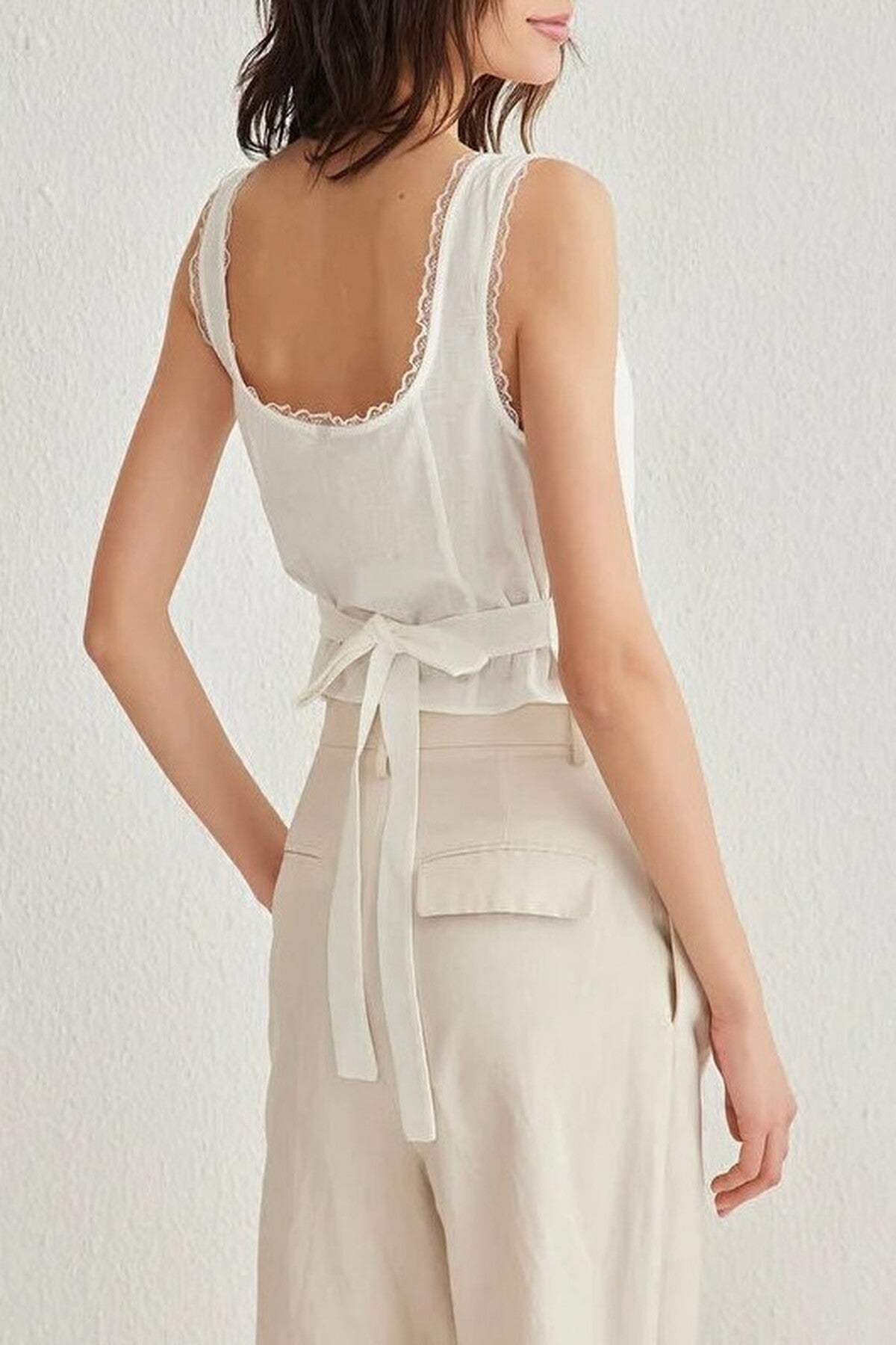 Square Neck Strappy Crop Woven Blouse