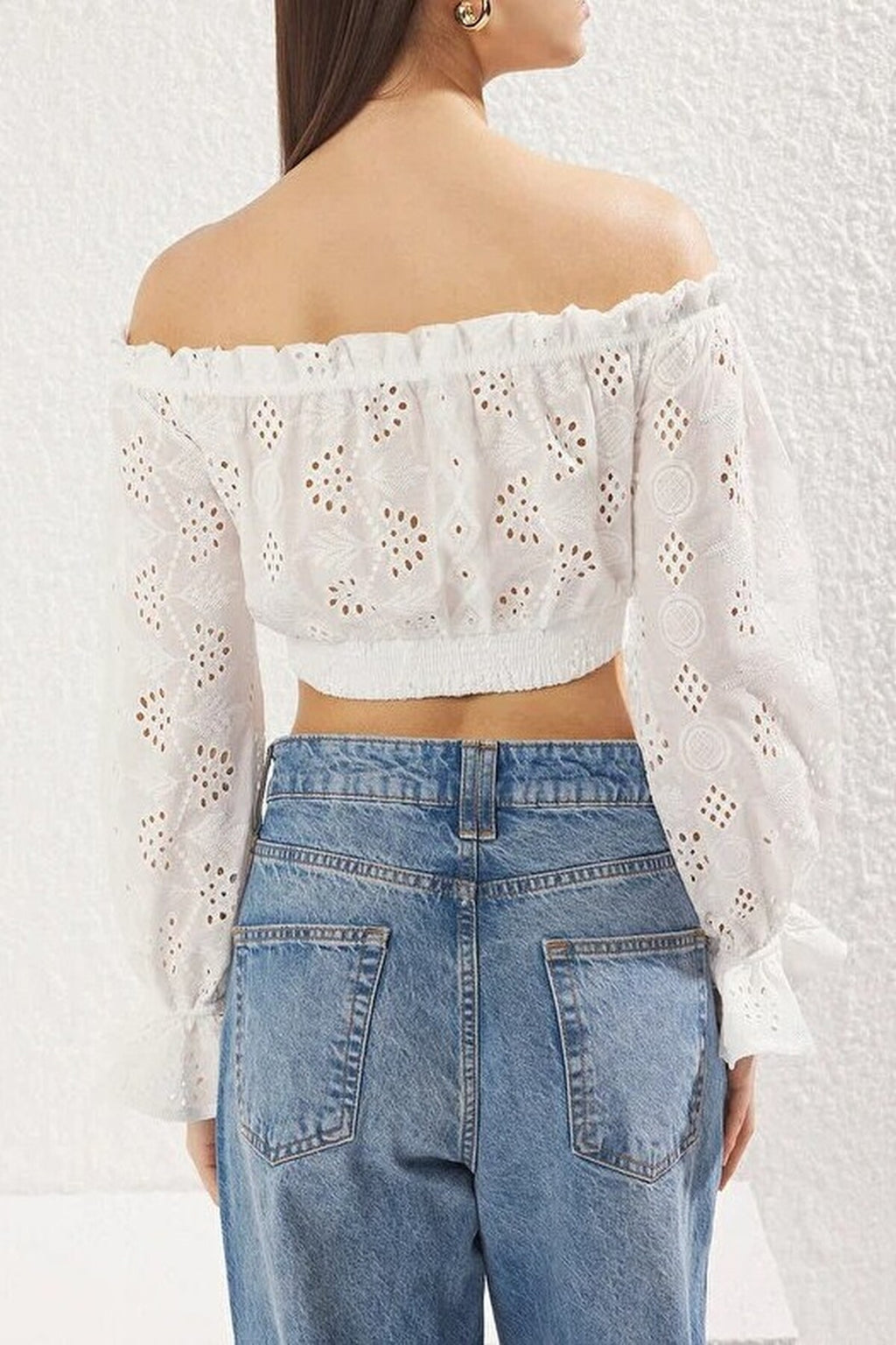 Off Shoulder Broderie Anglaise Crop Blouse