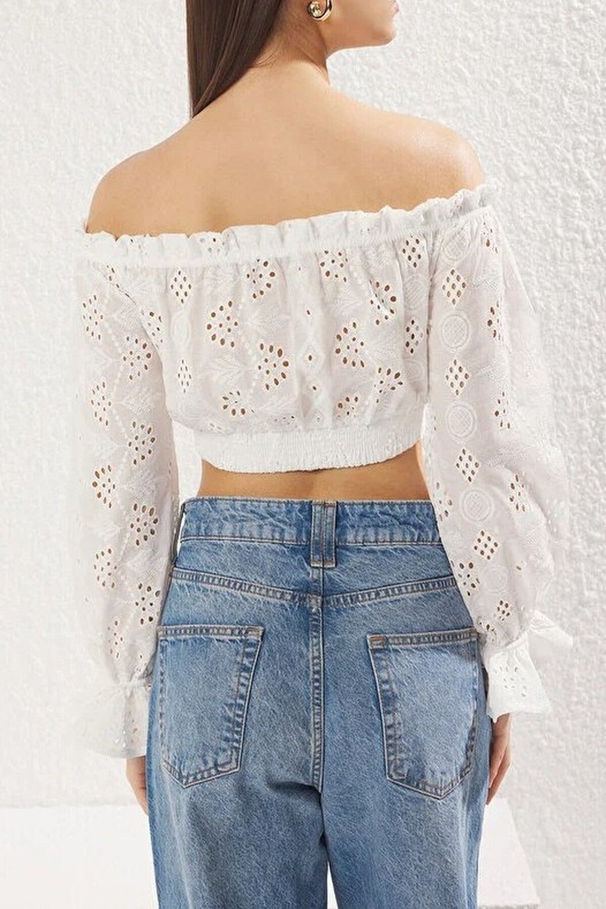 Off Shoulder Broderie Anglaise Crop Blouse