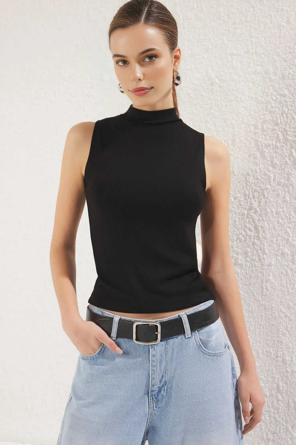 High Neck Regular Length Knitted Blouse