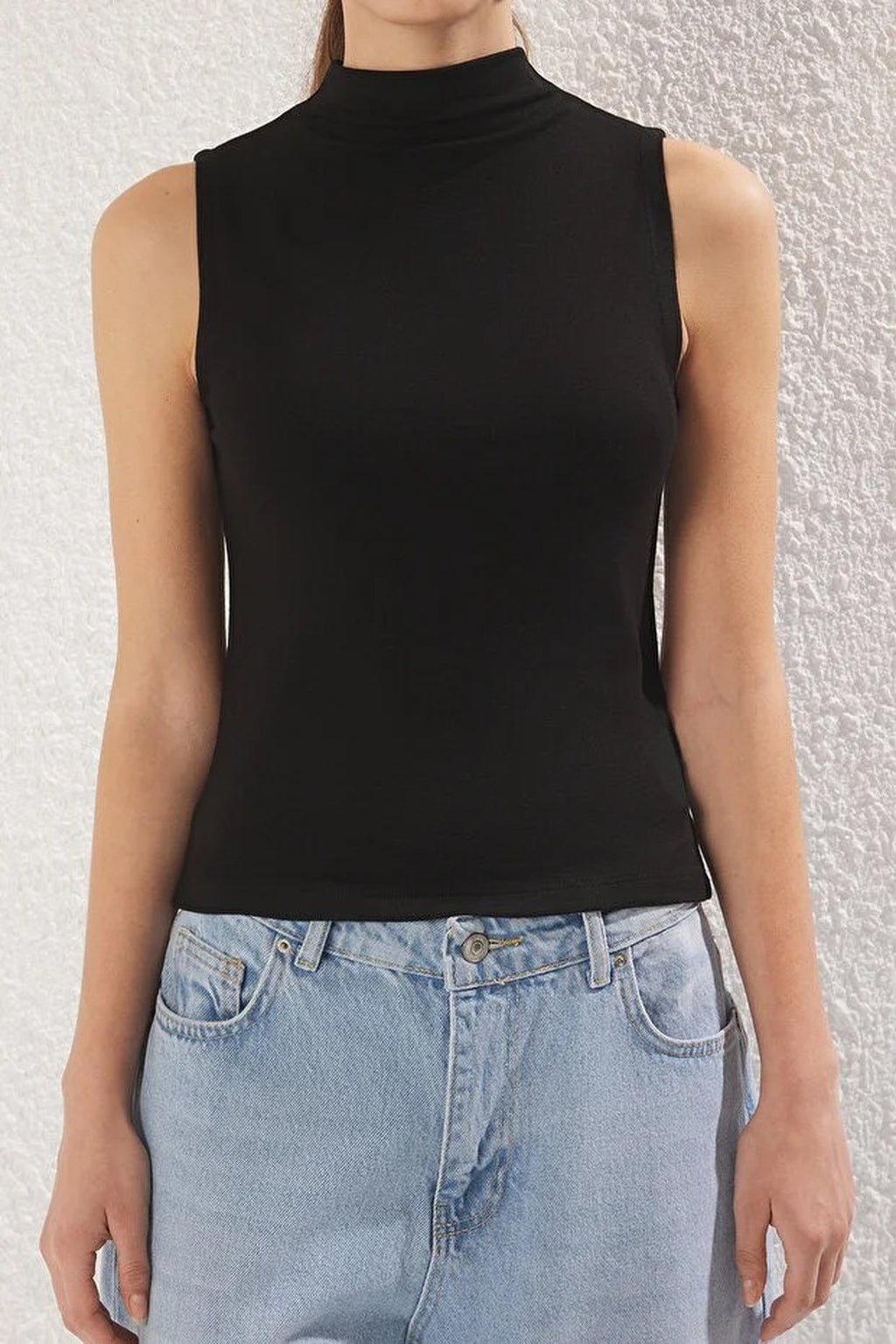 High Neck Regular Length Knitted Blouse