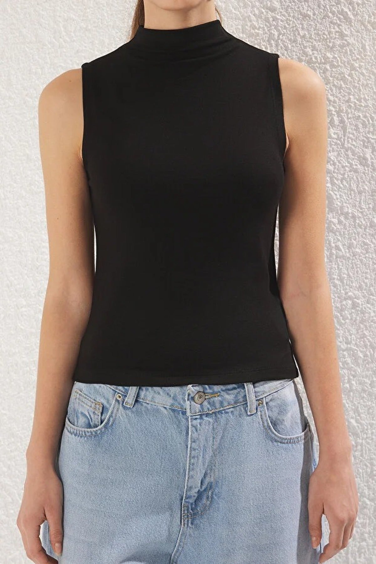High Neck Regular Length Knitted Blouse