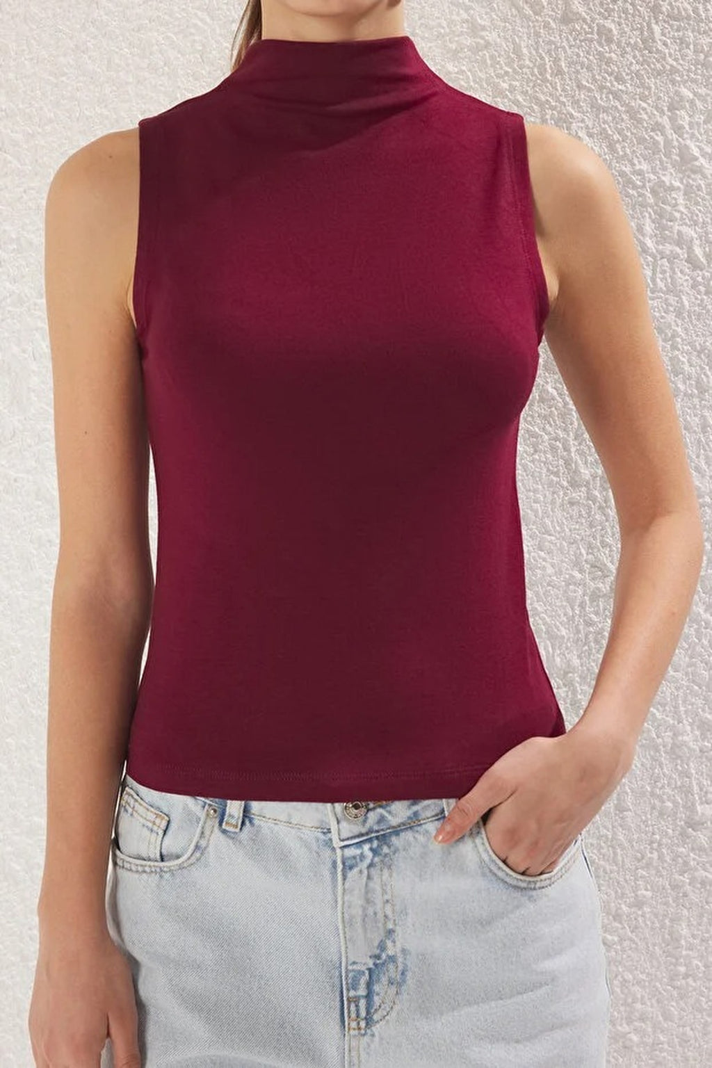 High Neck Regular Length Knitted Blouse
