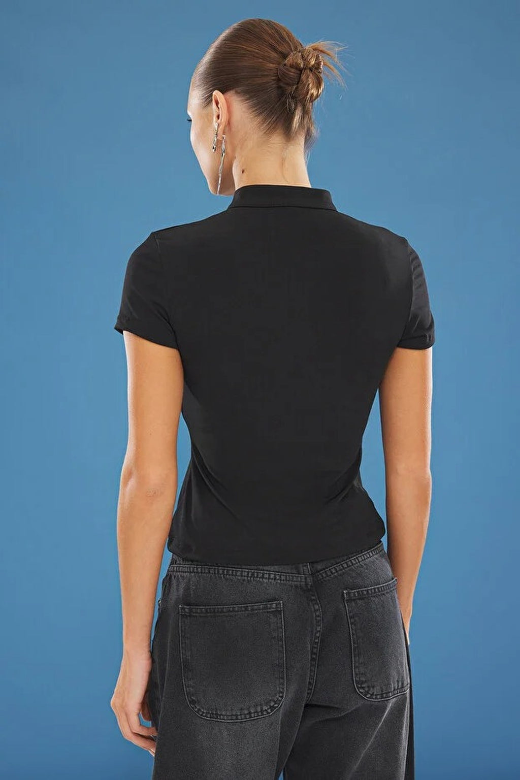 High Neck Tie Detail Fitted Long Sleeve Blouse