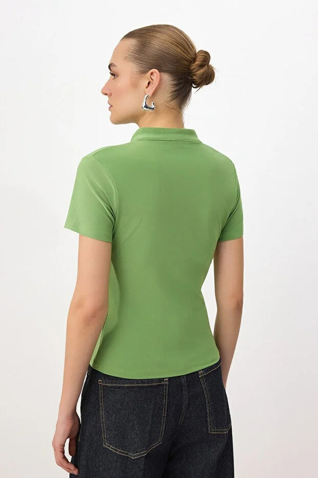 High Neck Tie Detail Fitted Long Sleeve Blouse