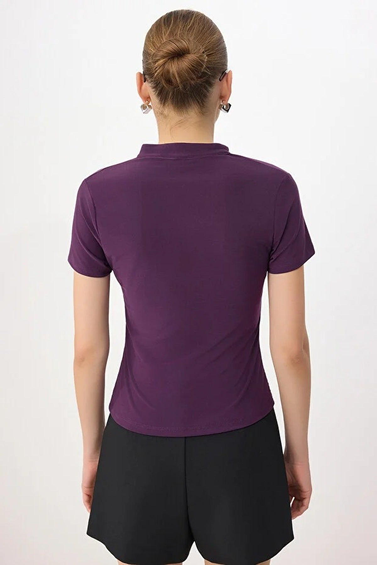 High Neck Tie Detail Fitted Long Sleeve Blouse