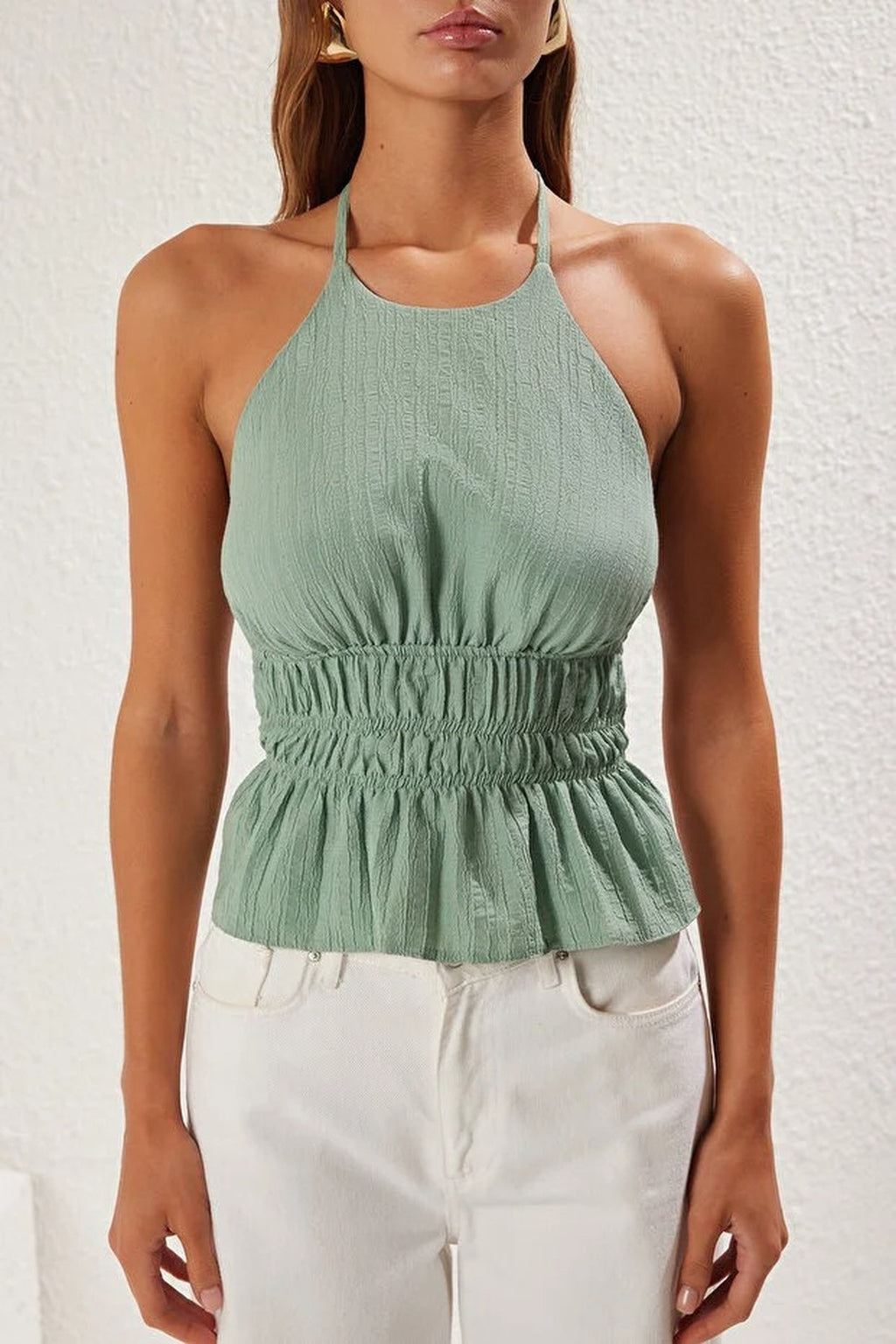 Backless and Tie Detail Woven Blouse