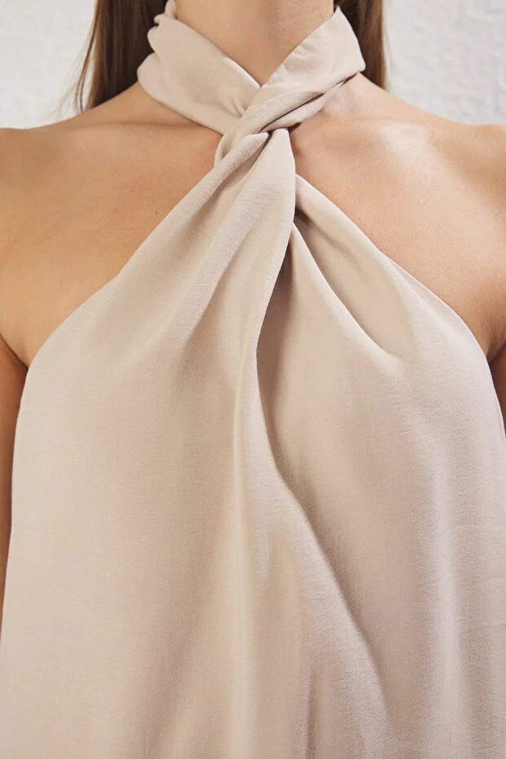 Halter Neck Knotted Woven Blouse