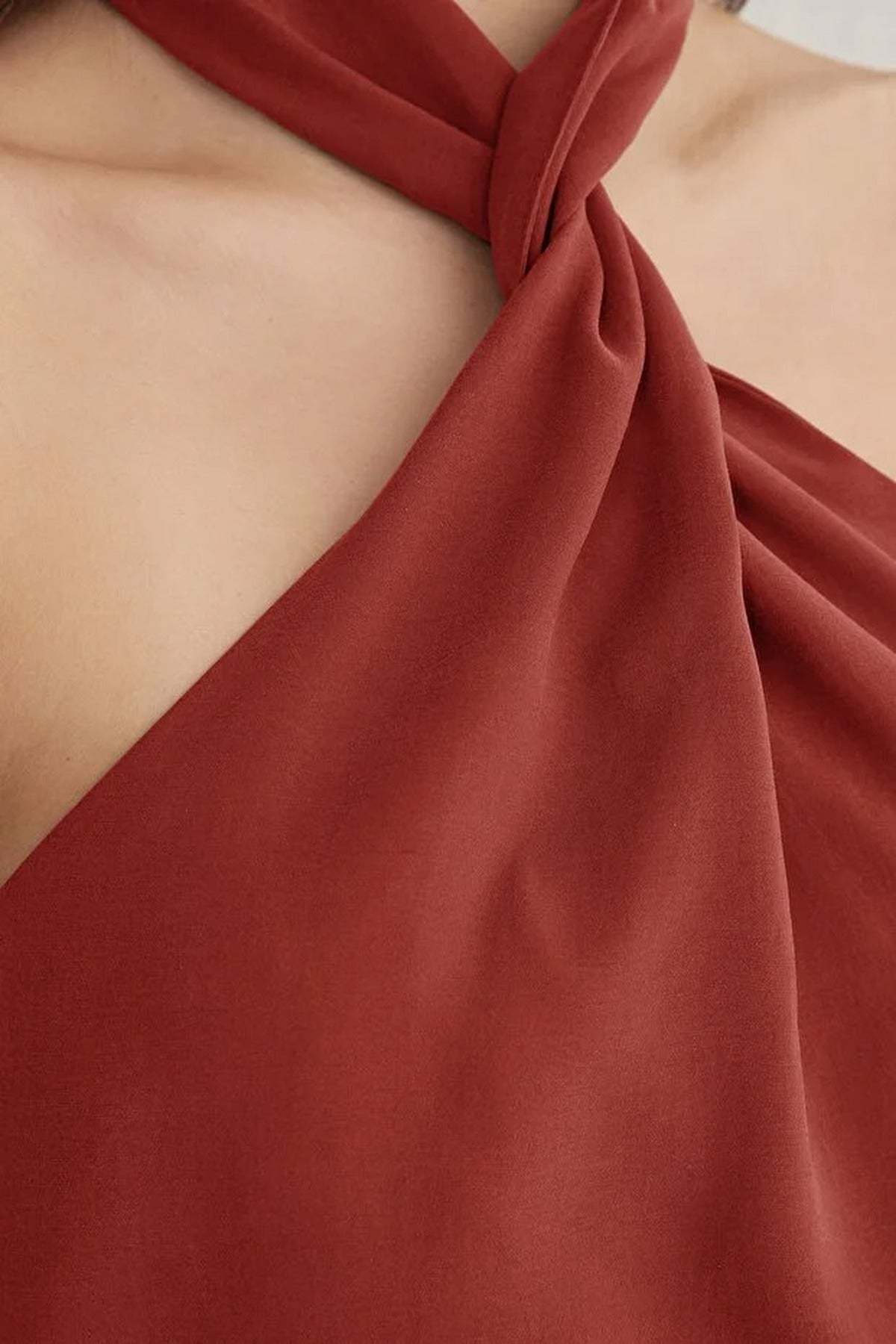Halter Neck Knotted Woven Blouse