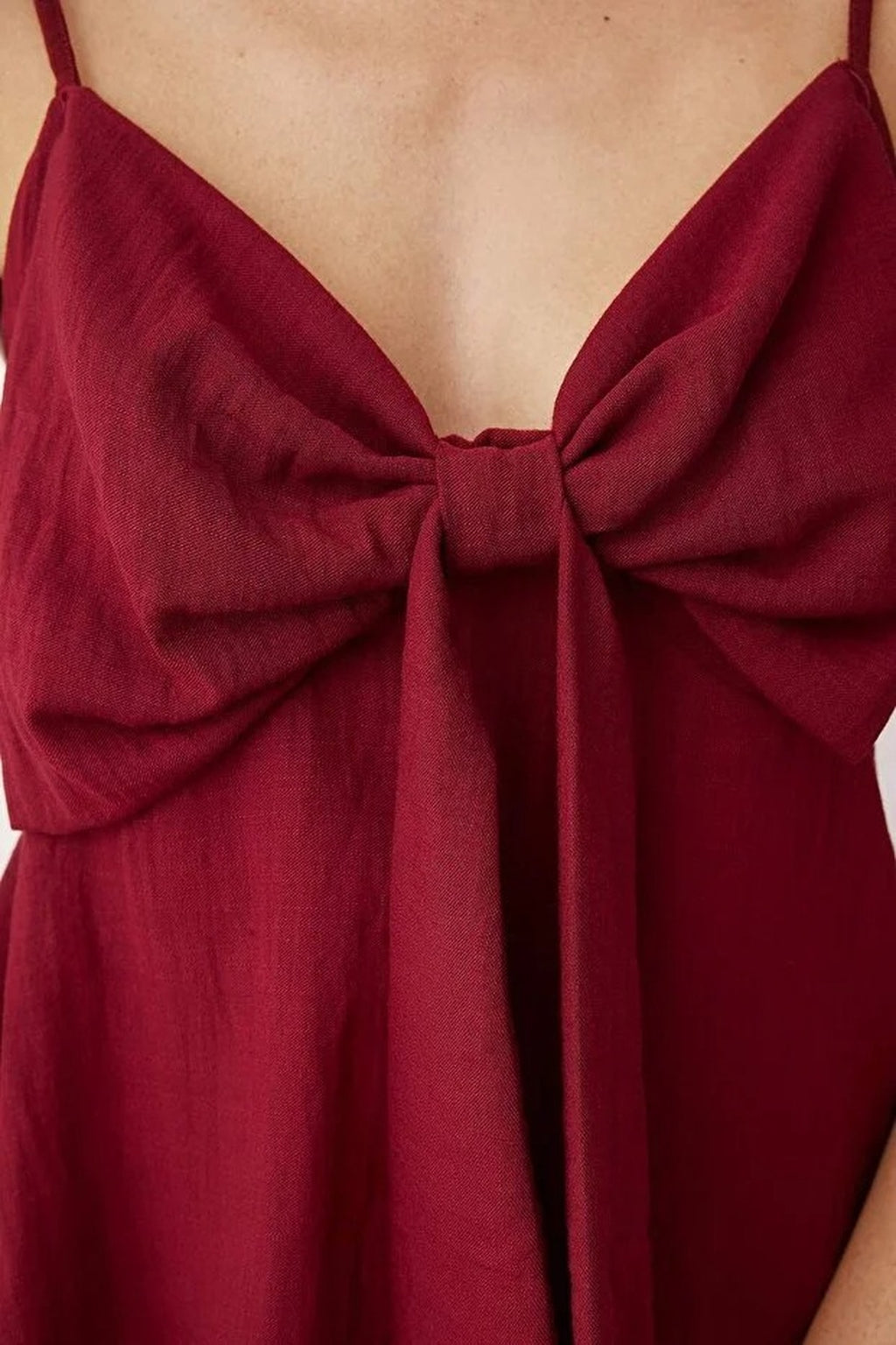 Linen-Look Woven Blouse with Bow Detail