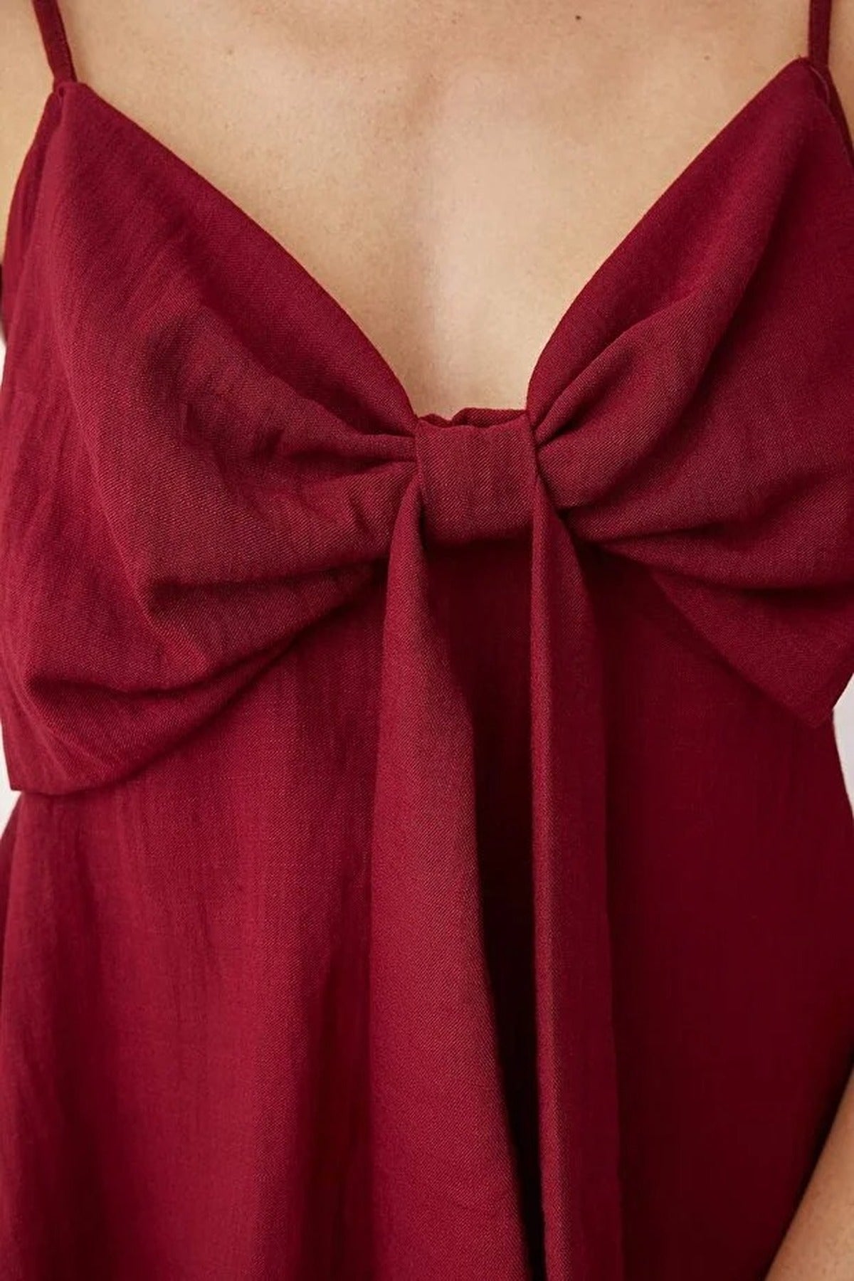Linen-Look Woven Blouse with Bow Detail