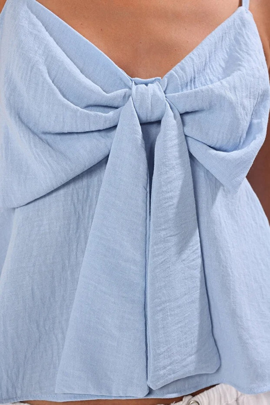 Linen-Look Woven Blouse with Bow Detail