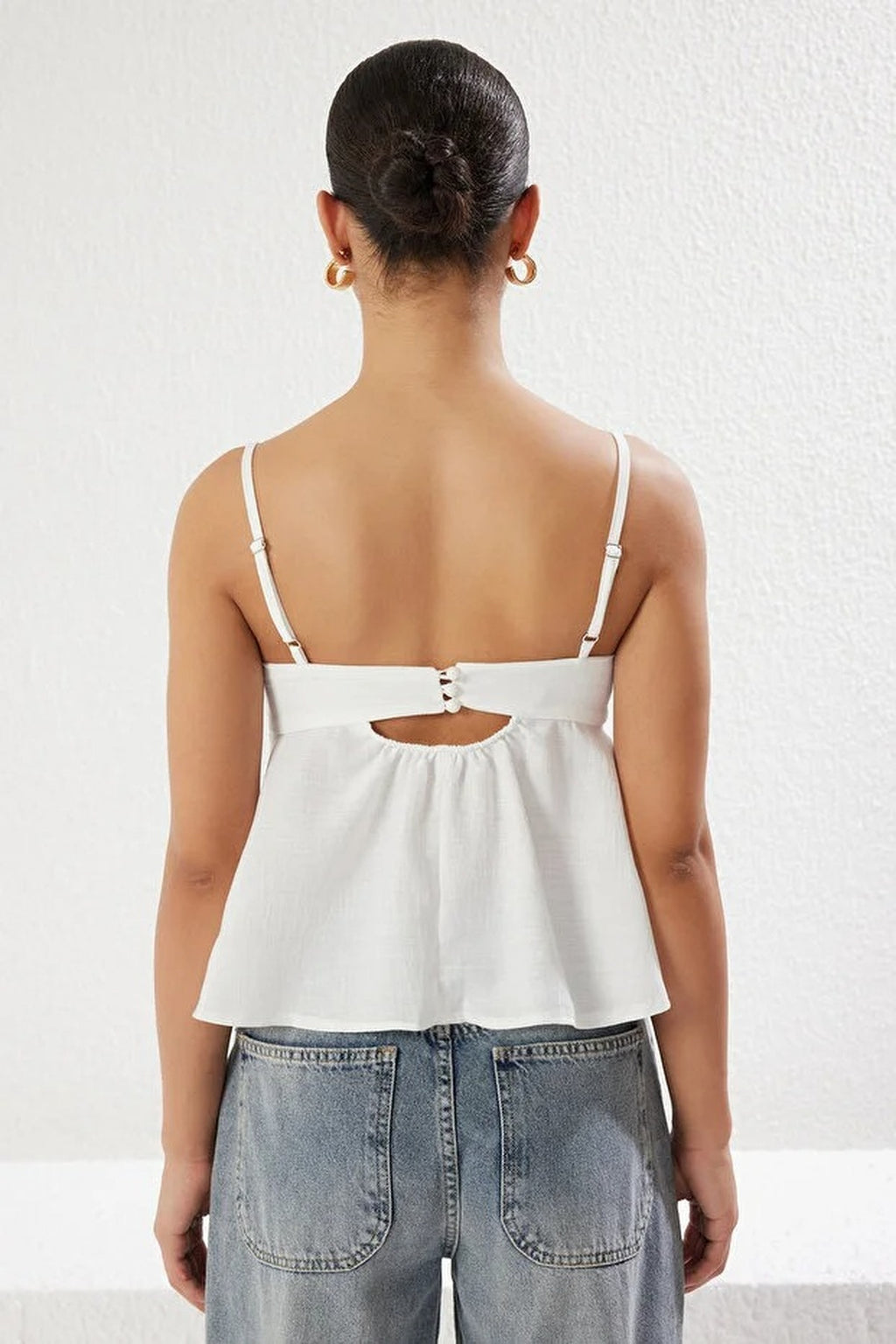 Linen-Look Woven Blouse with Bow Detail