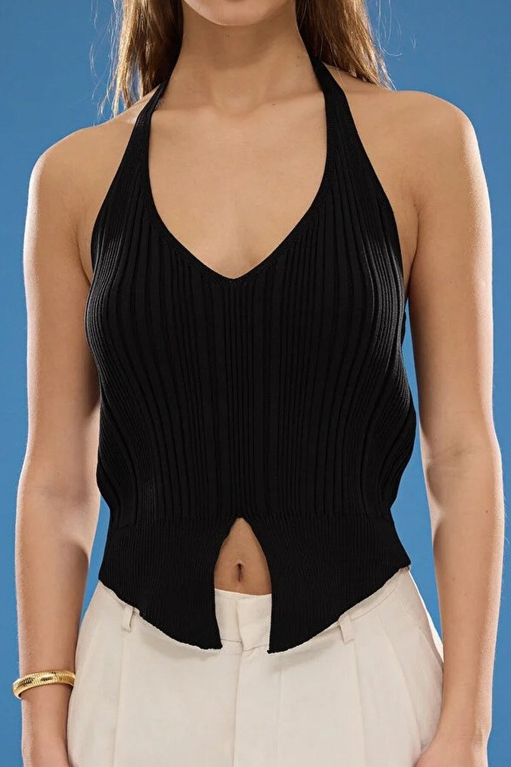 Halter Neck Thin Knit Blouse