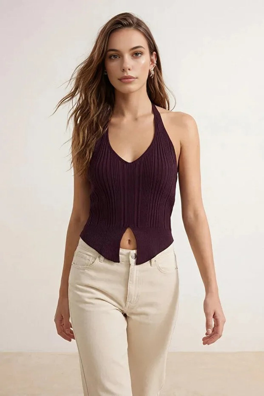 Halter Neck Thin Knit Blouse
