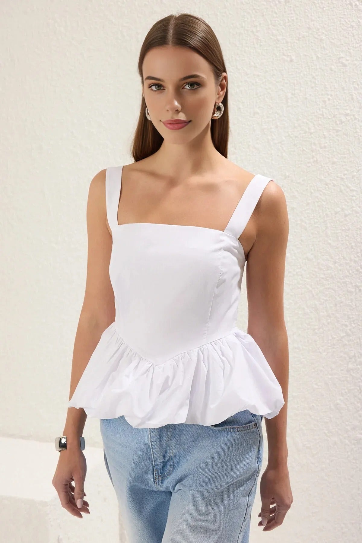 Square Neck Peplum Blouse