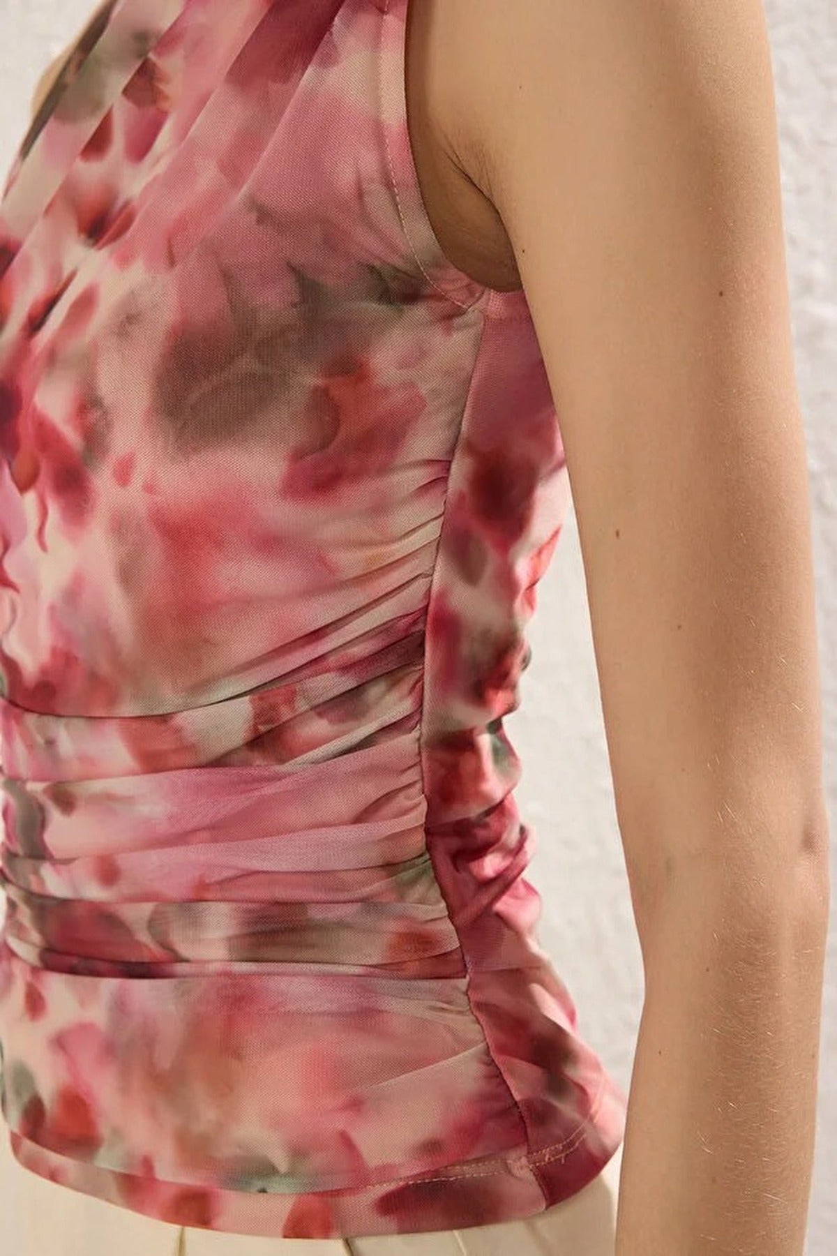 Fitted Draped Detail Knitted Blouse