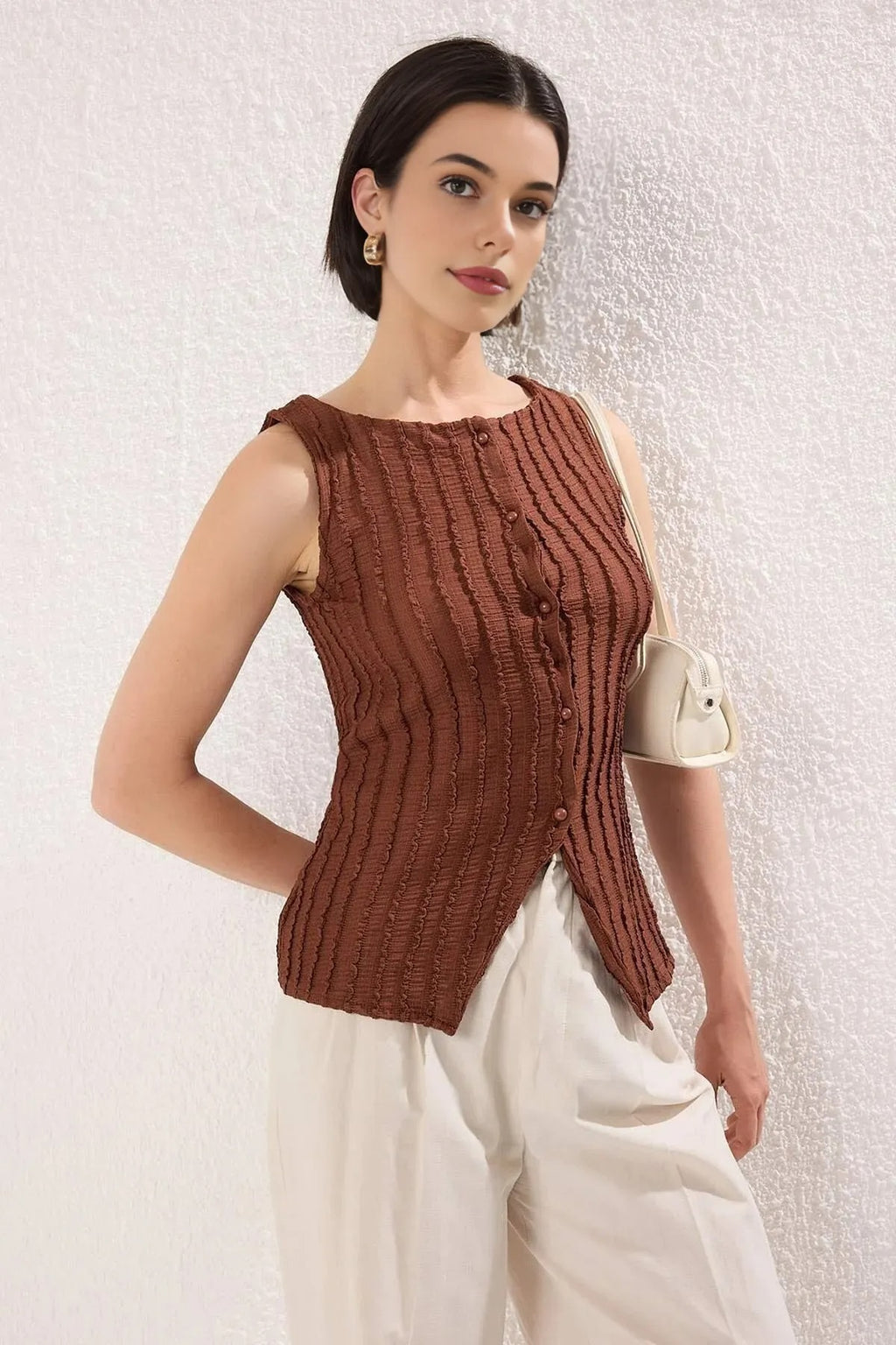 Regular Fit Knitted Blouse with Knitwear Look