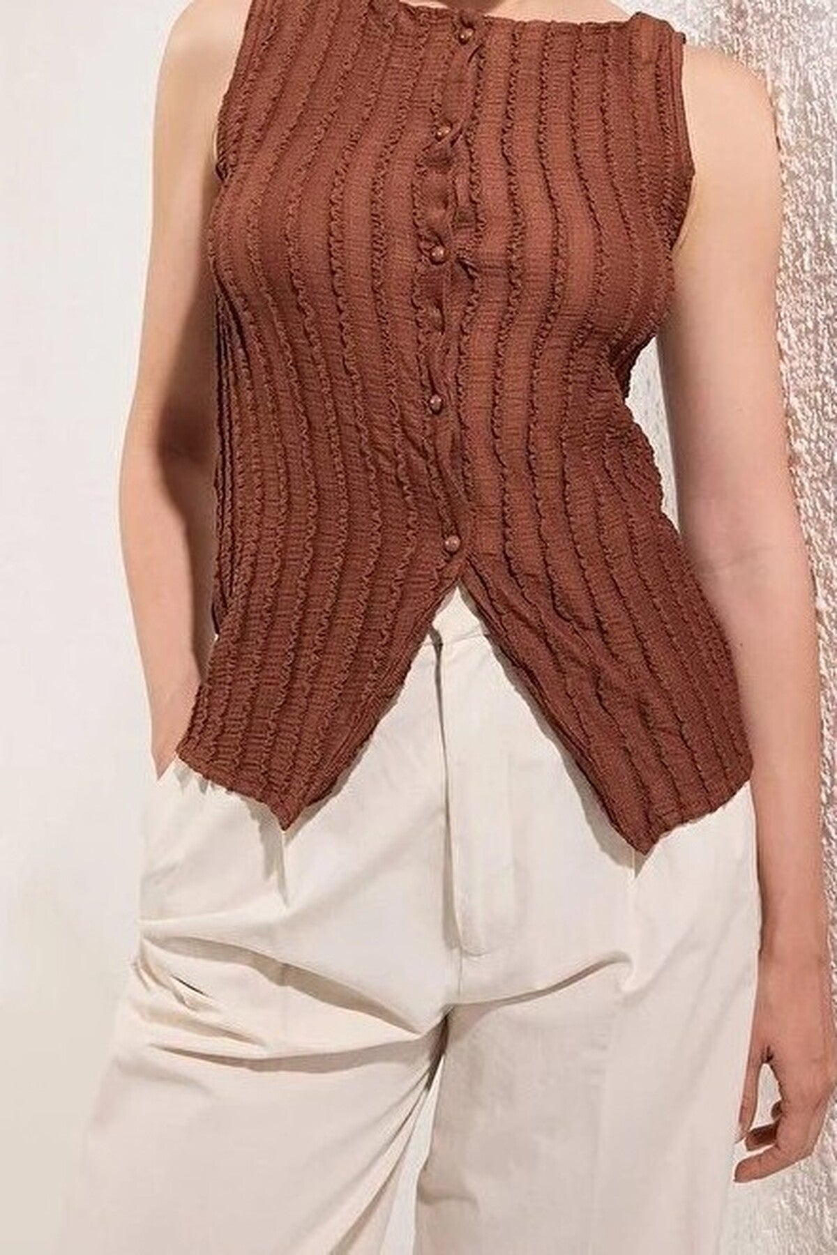 Regular Fit Knitted Blouse with Knitwear Look