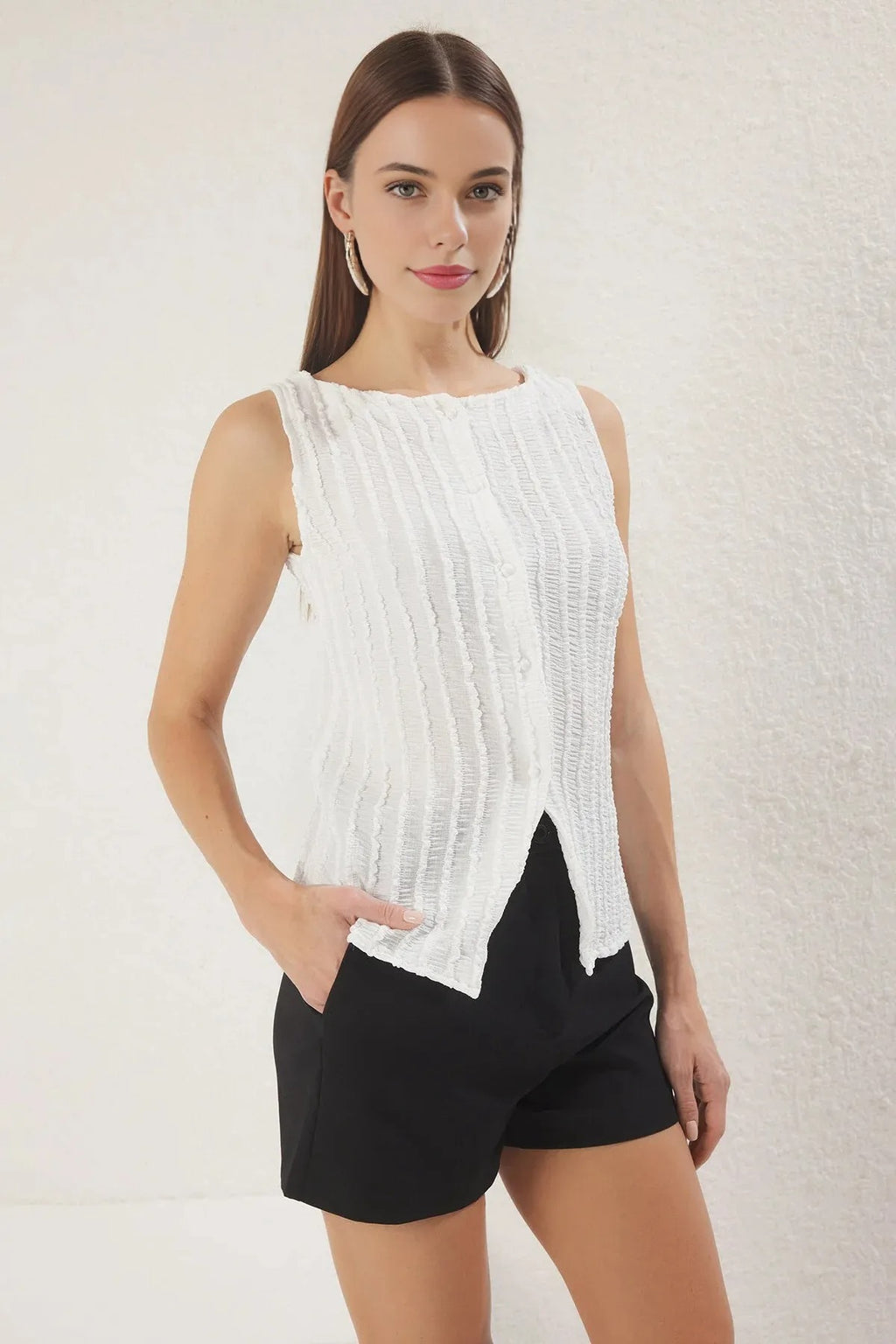 Regular Fit Knitted Blouse with Knitwear Look
