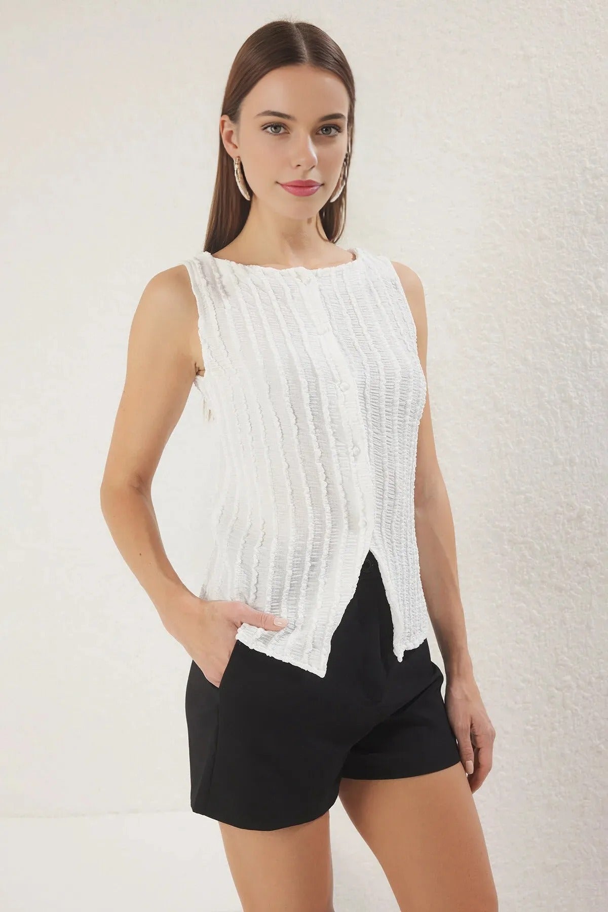 Regular Fit Knitted Blouse with Knitwear Look