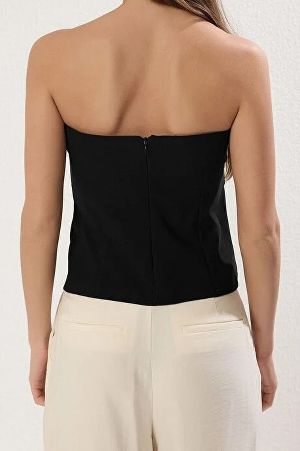 Strapless Fitted Woven Blouse with Thin Belt Detail