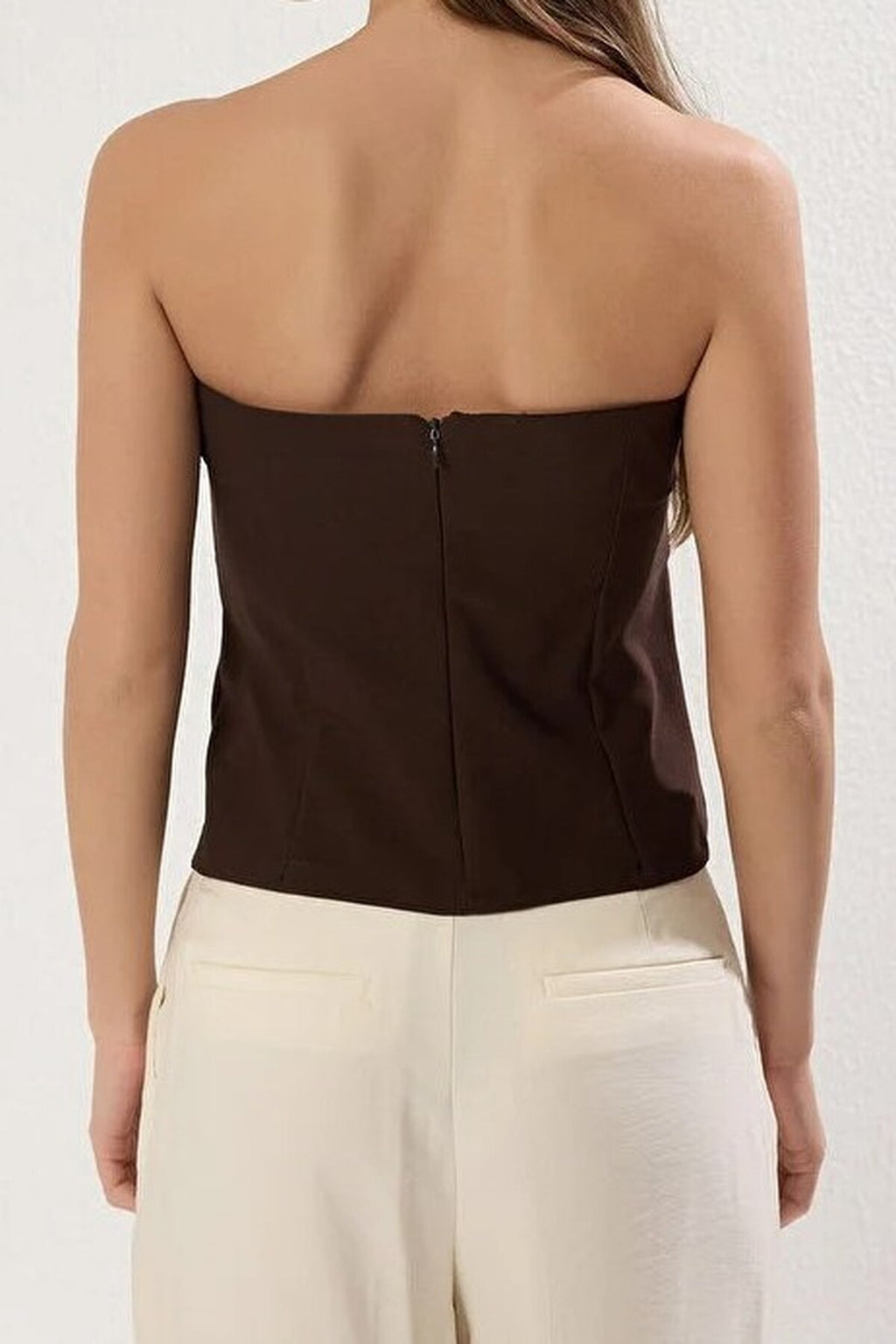 Strapless Fitted Woven Blouse with Thin Belt Detail