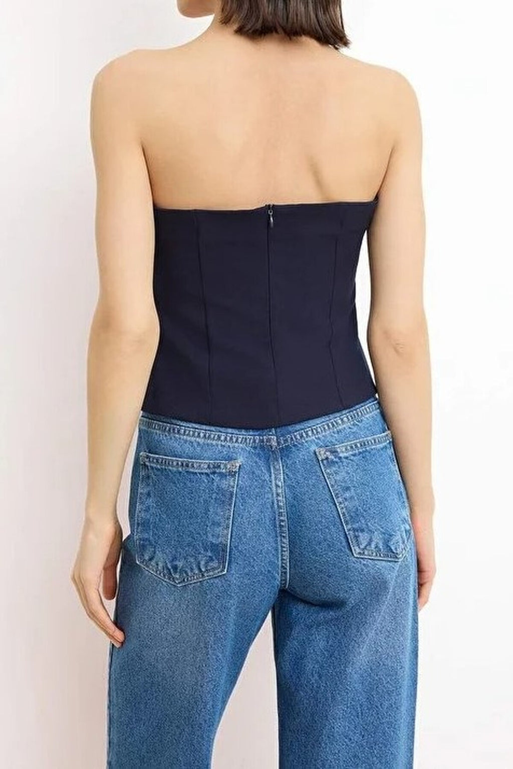 Strapless Fitted Woven Blouse with Thin Belt Detail