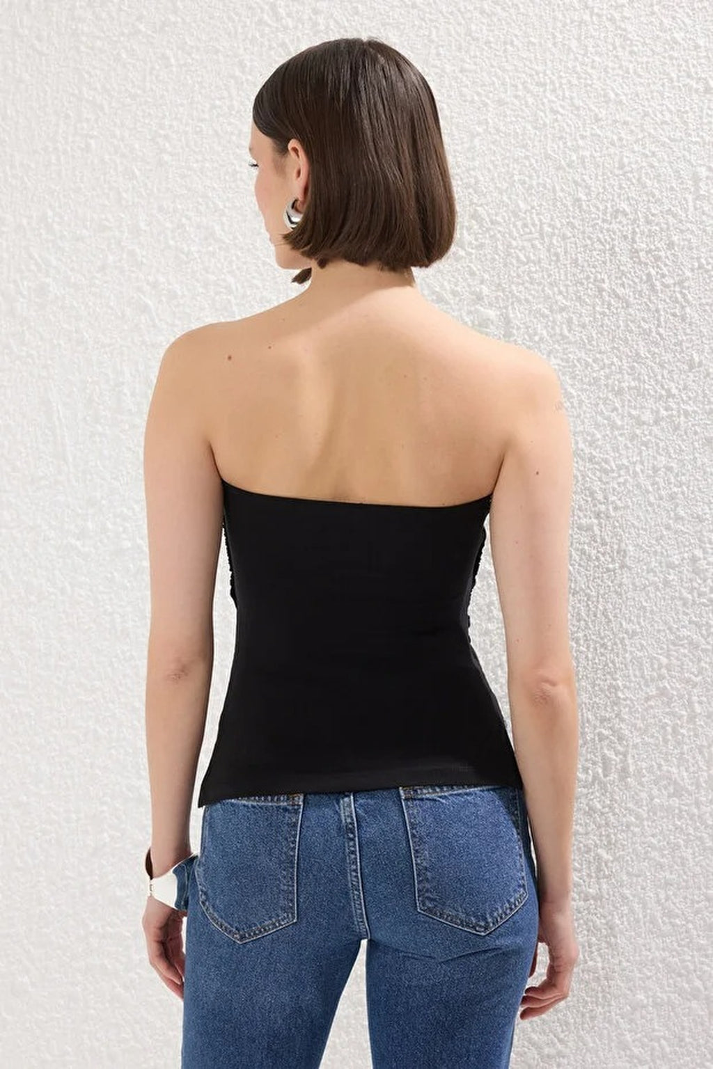 Strapless Knitted Blouse with Ruched Detail