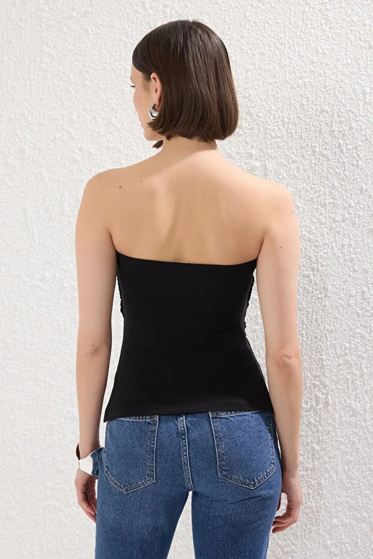 Strapless Knitted Blouse with Ruched Detail