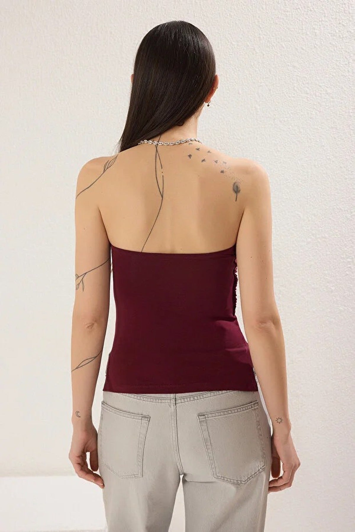 Strapless Knitted Blouse with Ruched Detail