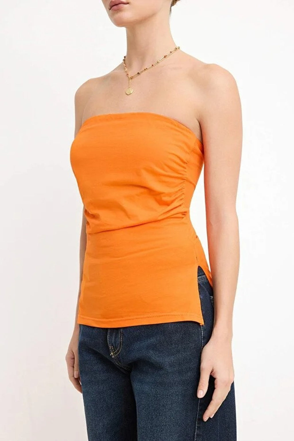 Strapless Knitted Blouse with Ruched Detail