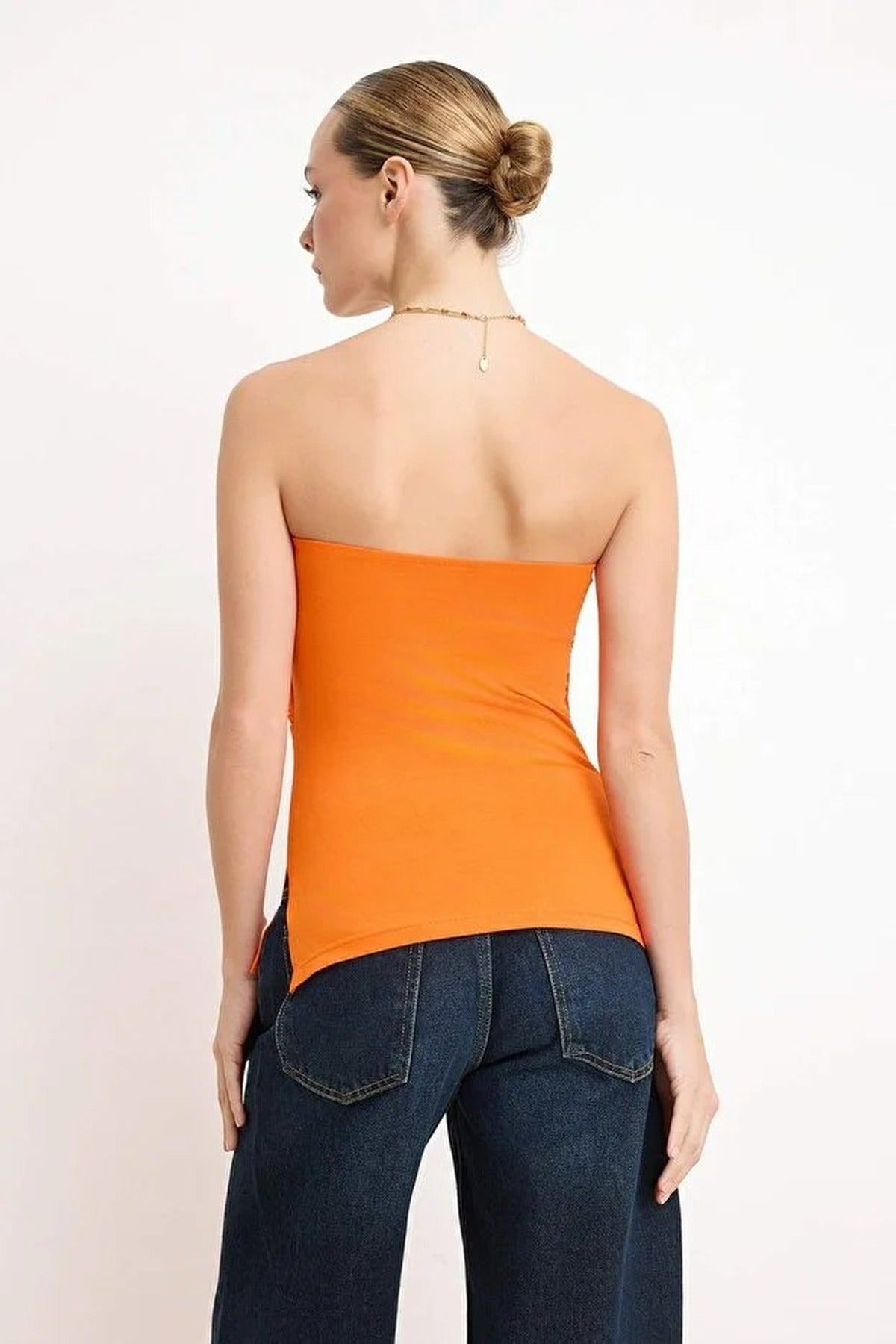 Strapless Knitted Blouse with Ruched Detail