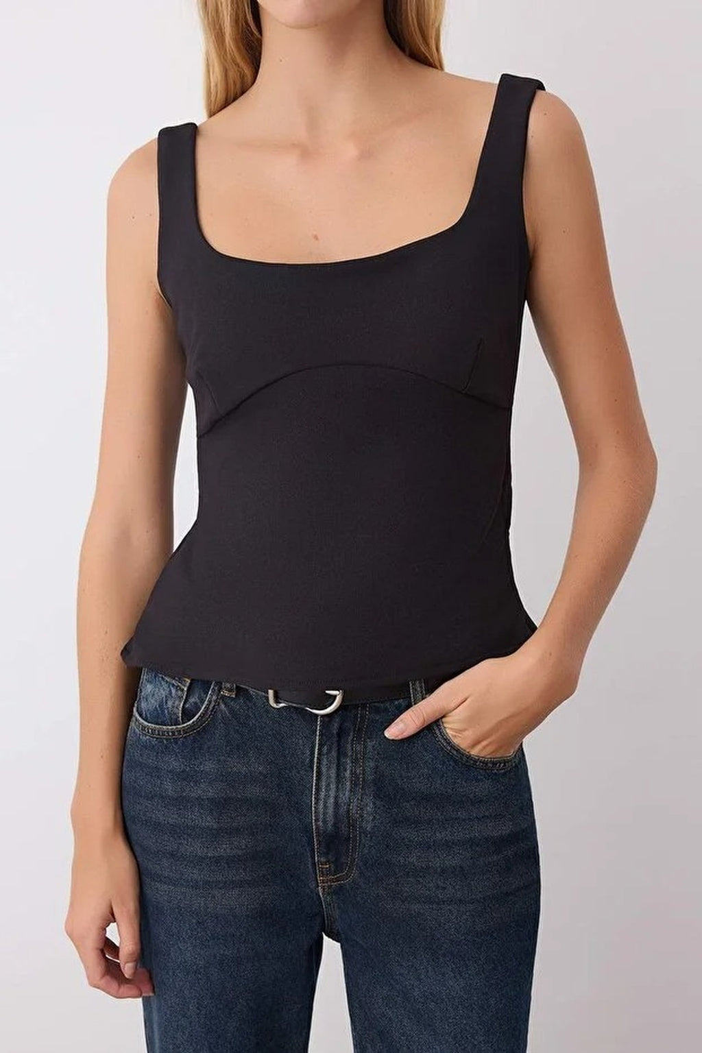 Woven Blouse with Fitted Straps and Back Bow Detail