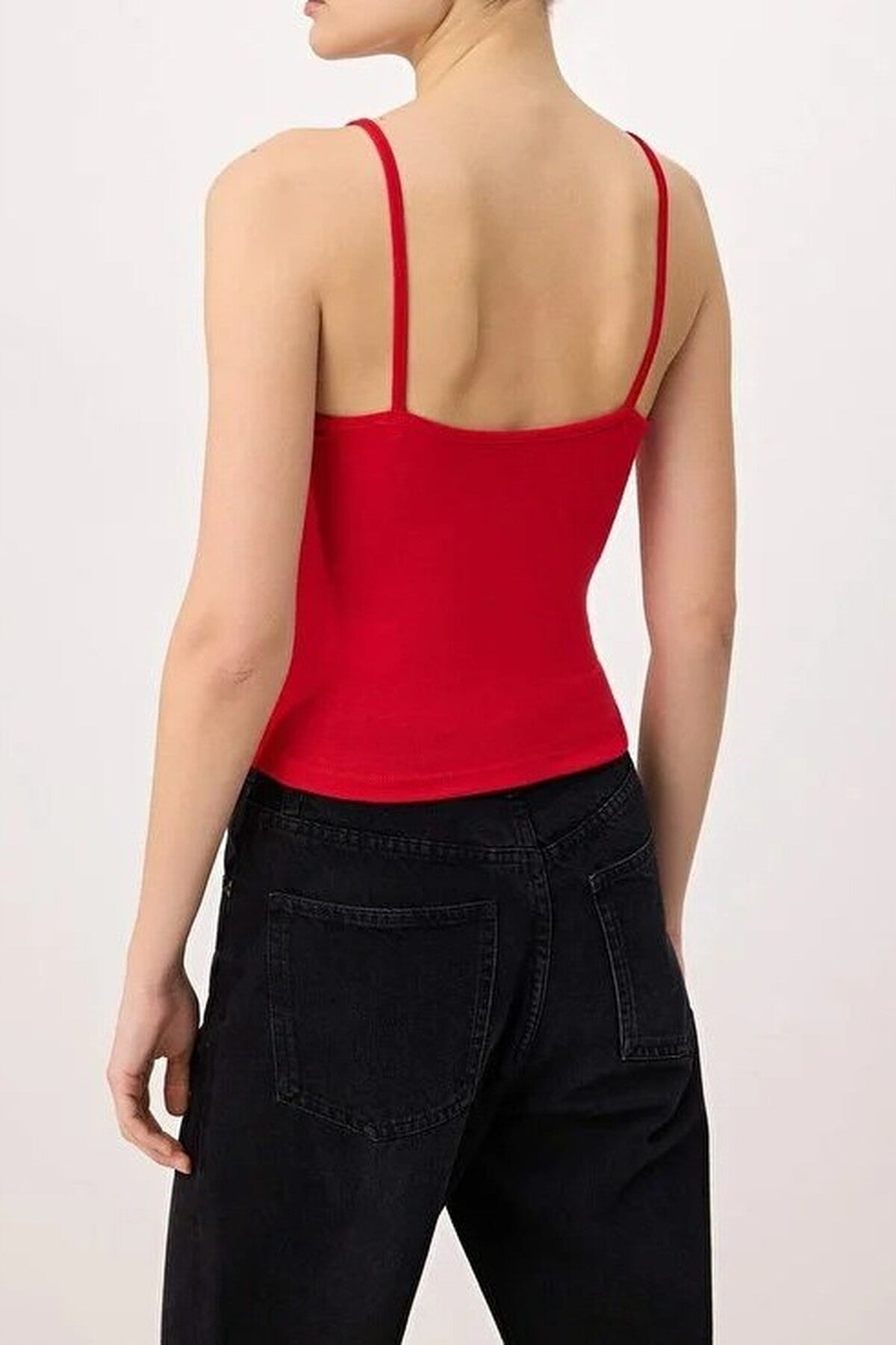 Strappy Ruffled Fitted Knitted Blouse