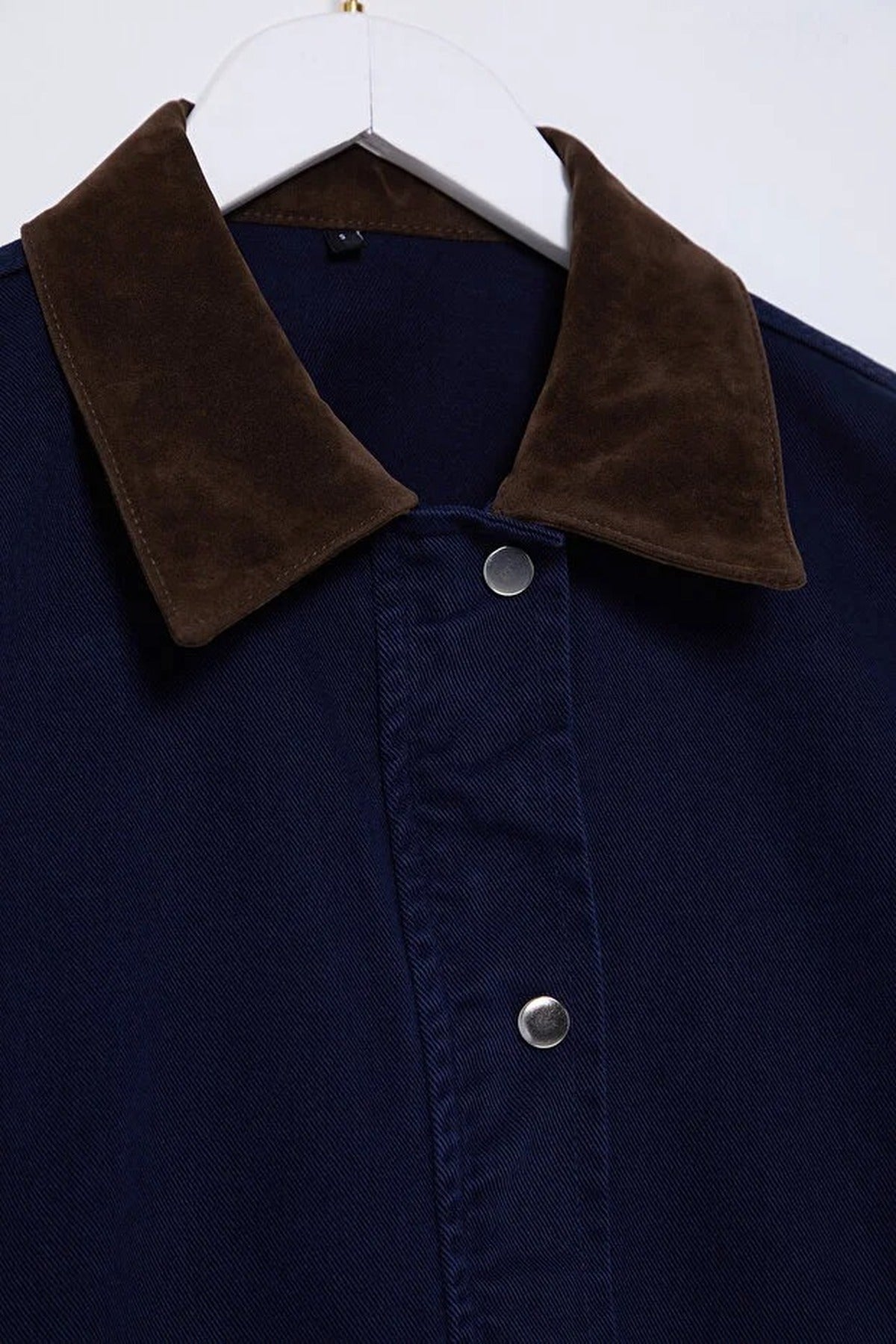 Contrast Suede Collar Oversize Denim Shirt Jacket