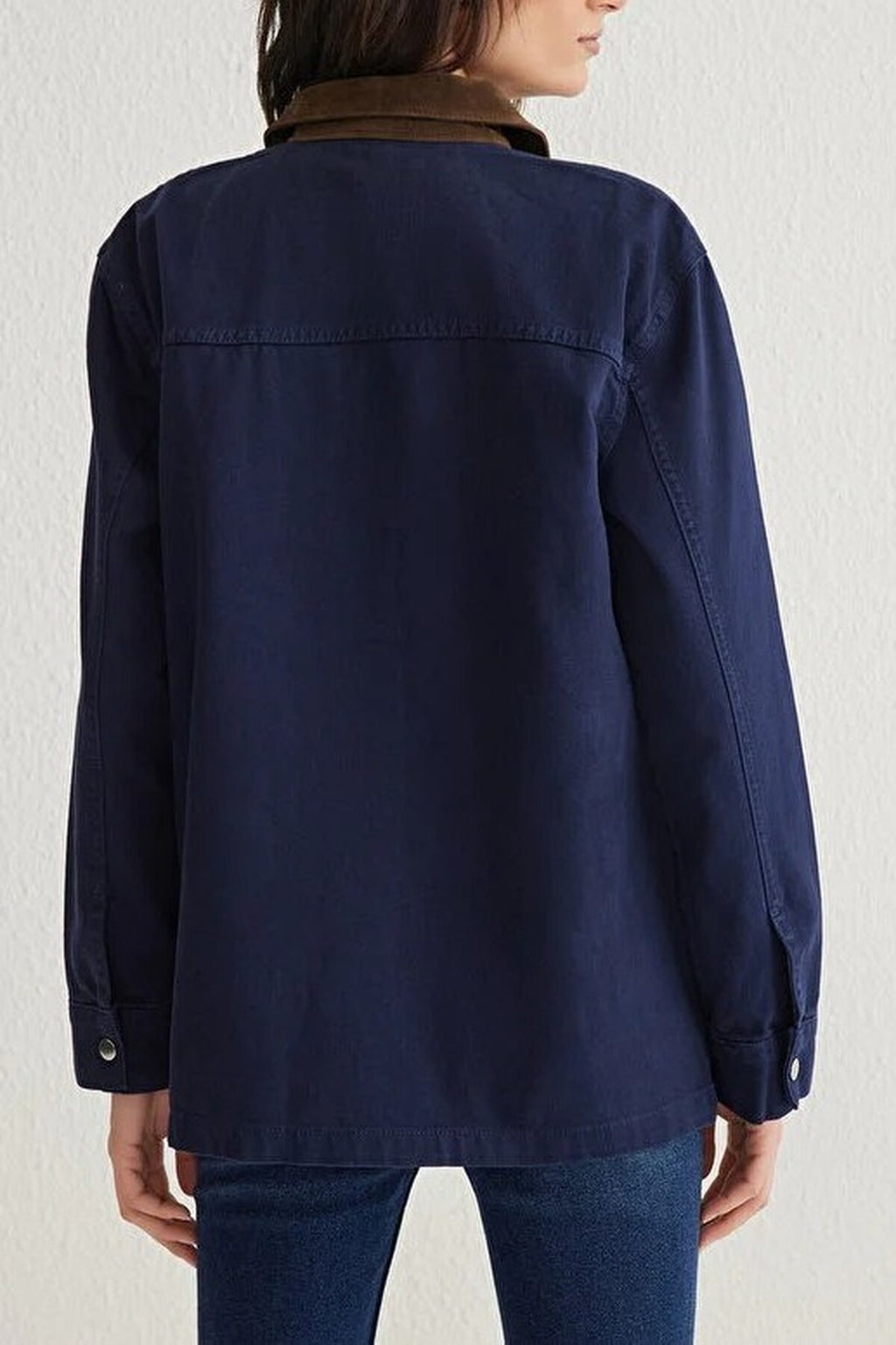 Contrast Suede Collar Oversize Denim Shirt Jacket